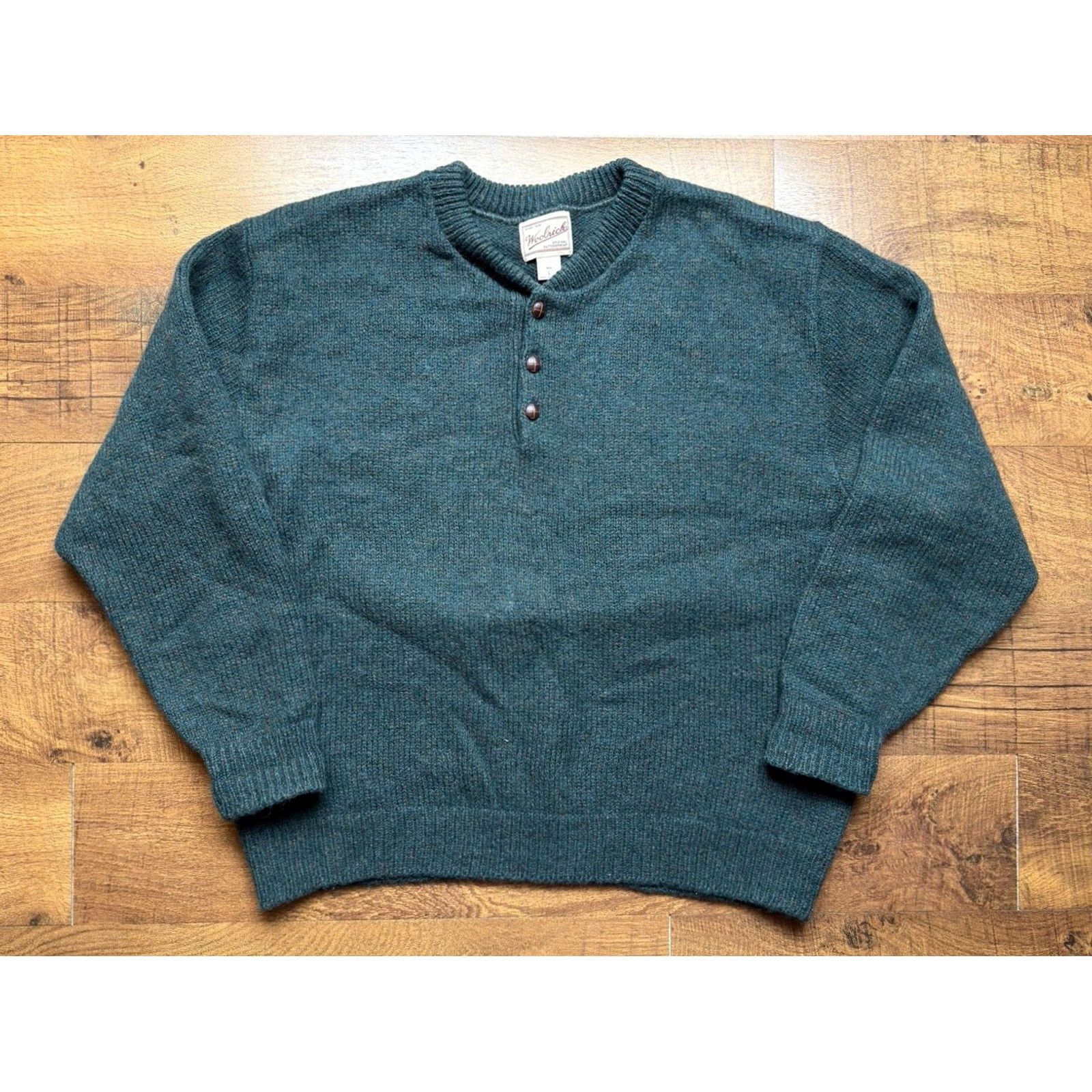 Vintage VINTAGE Woolrich Henley Sweater Mens L Forest Green 90s Wool Marled Pullover Crew Knit Button Casual Fall Winter Size US L / EU 52-54 / 3 - 2 Thumbnail