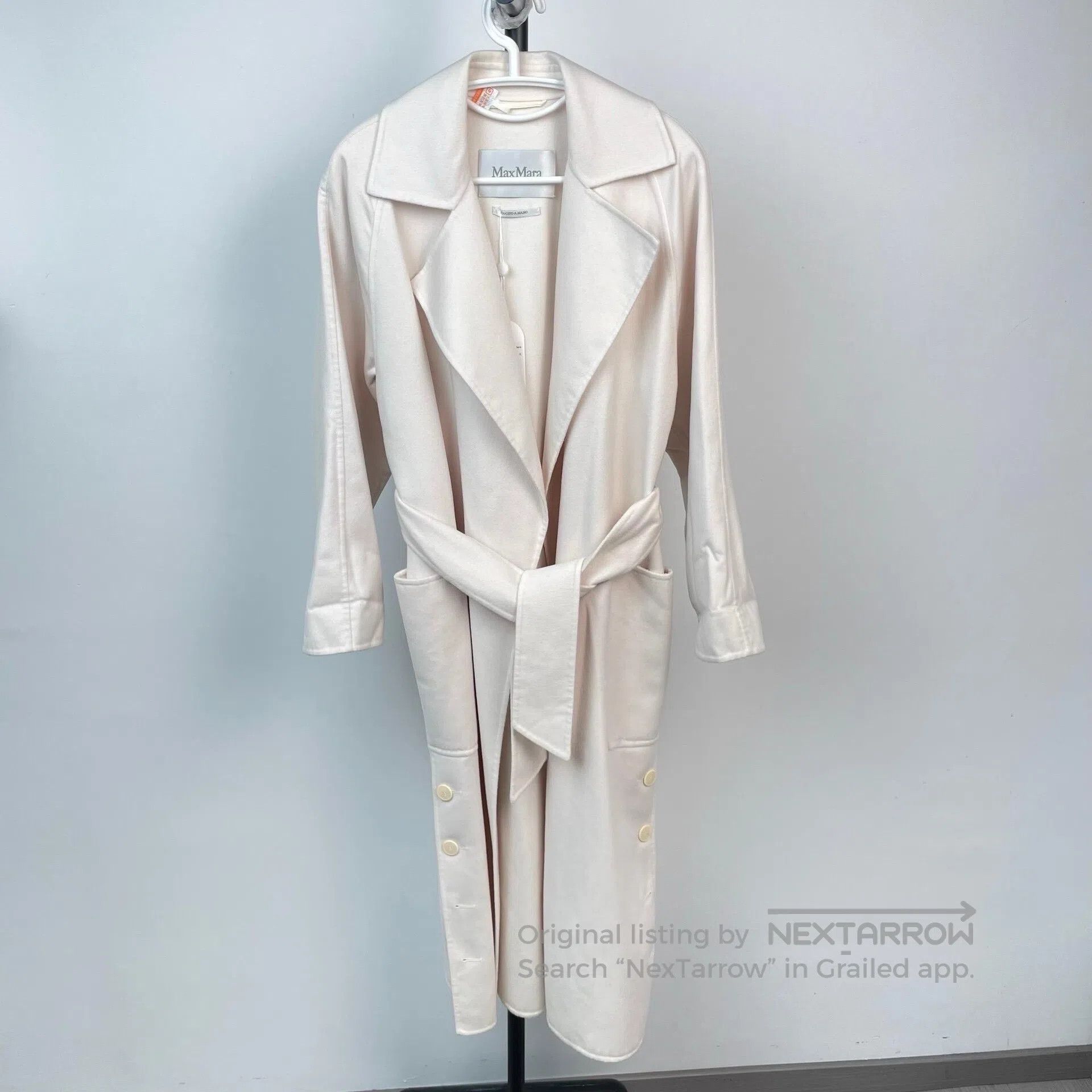 Max Mara Max Mara White Cashmere Wool Tweed Hem Button Long Coat Ja Size 4XL / US 24-26 - 9 Thumbnail