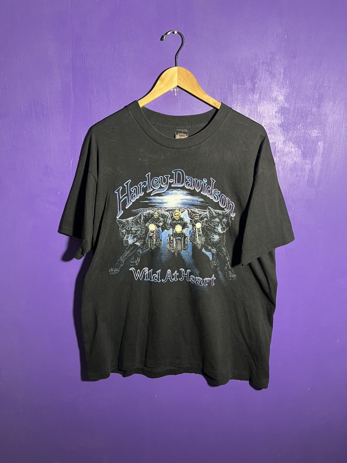 Harley Davidson Vintage 90s Harley Davidson wild at heart purple logo tee Size US XL / EU 56 / 4 - 1 Thumbnail
