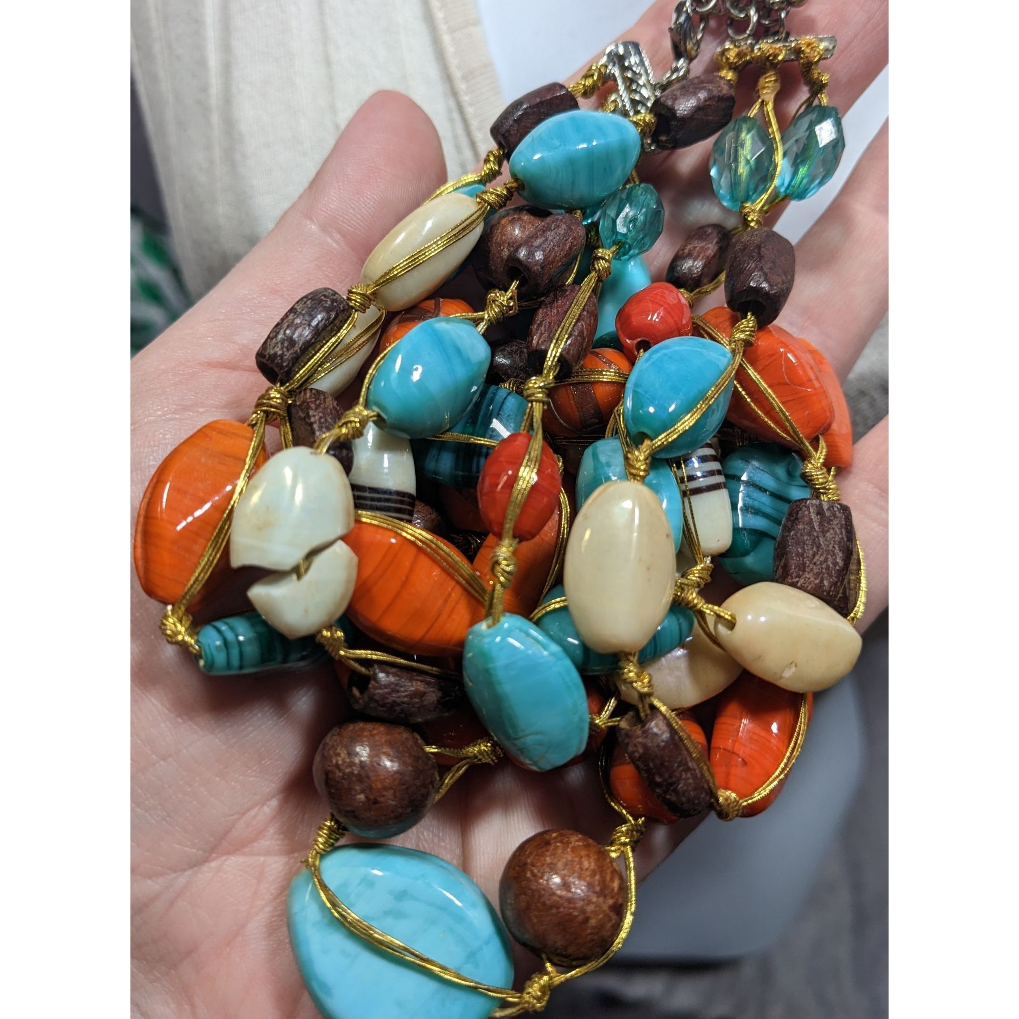 Other Bohemian Multilayer Blue And Orange Glass And Wood Beaded Ne Size ONE SIZE - 7 Thumbnail