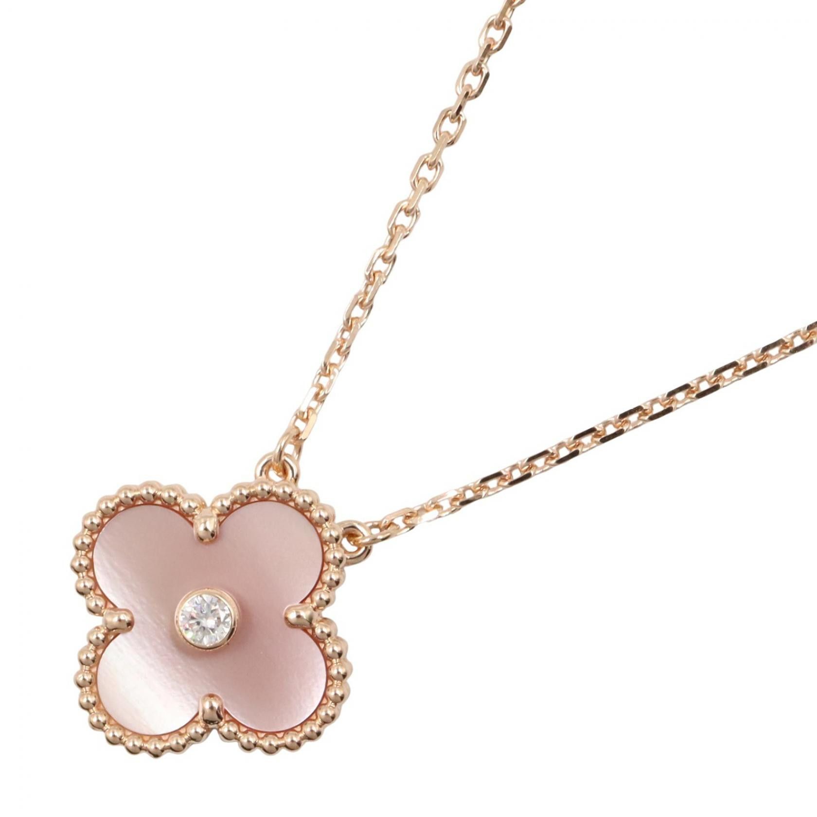 Van Cleef & Arpels Van Cleef & Arpels Van Cleef & Arpels Vintage Alhambra Au750 Pink Mother of Pearl Diamond Necklace Precious Metal Necklace VCARPM0P00 DUTY FREE for USA Size ONE SIZE - 1 Thumbnail