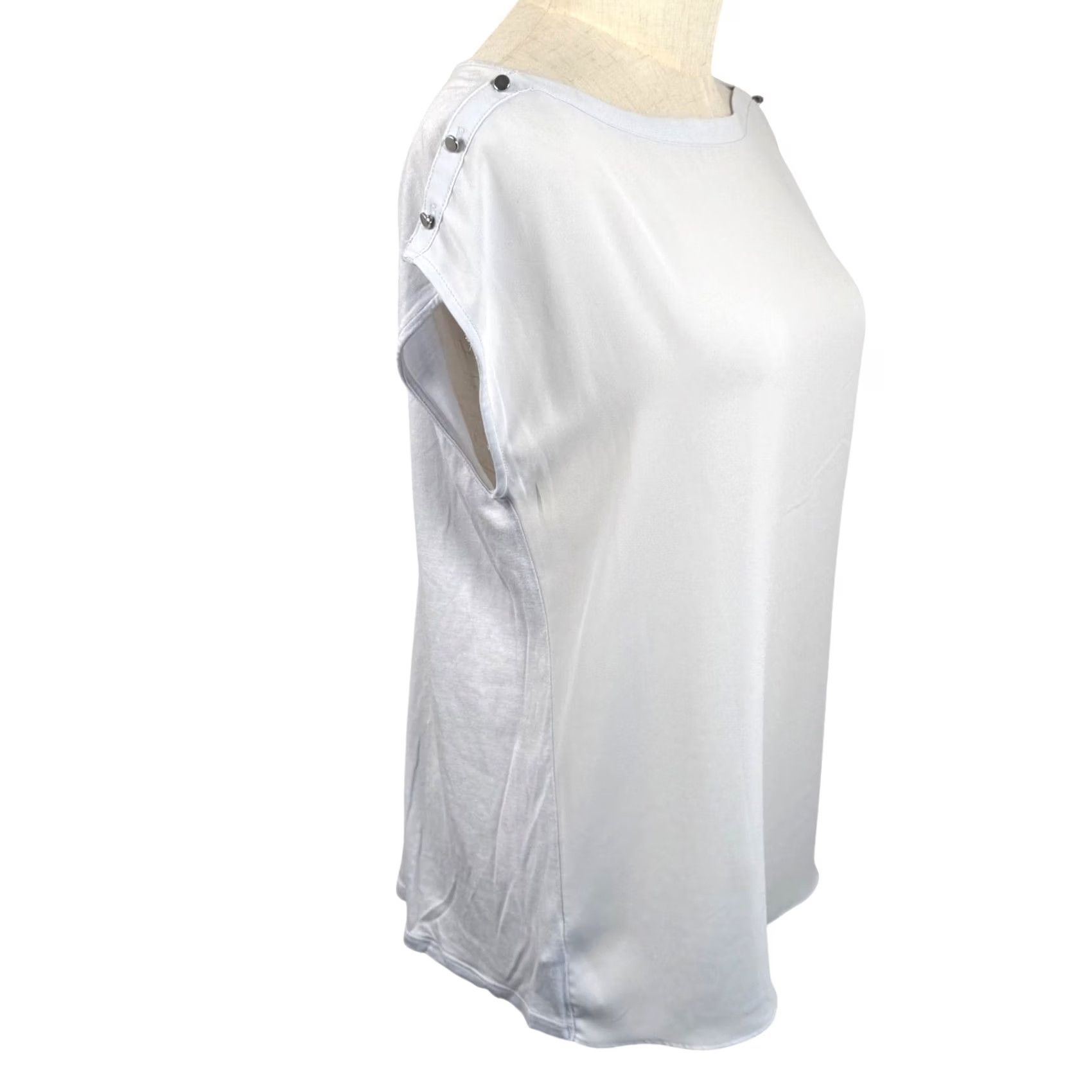 Loft LOFT Mixed Media Blouse Top Stud Shoulder Cap Sleeve Workwear Lightweight Petite PM Blue Size M / US 6-8 / IT 42-44 - 4 Thumbnail