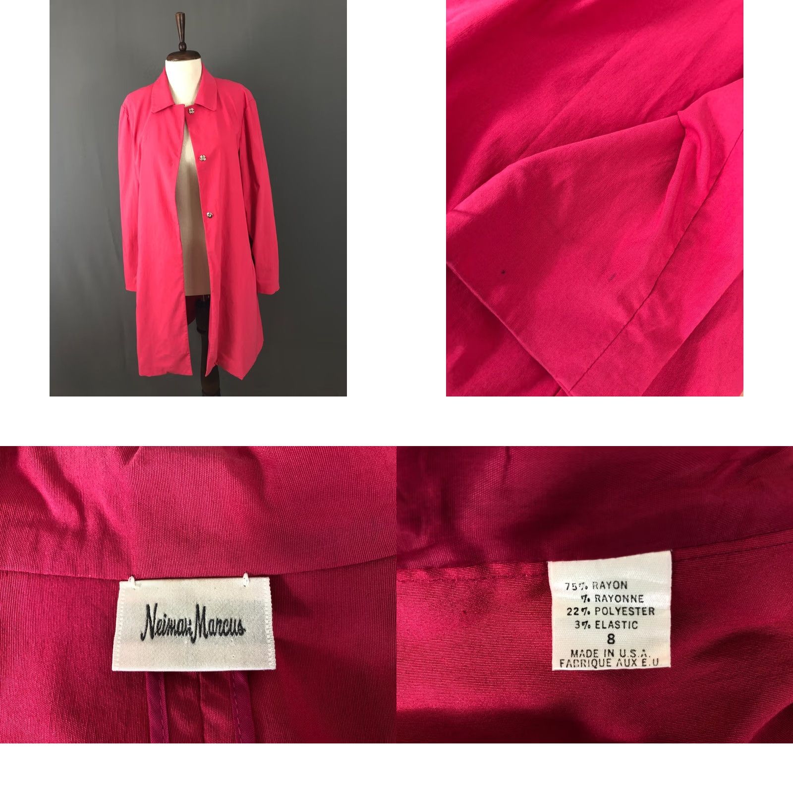 Neiman Marcus Neiman Marcus Trench Coat Womens Size 8 Pink Rayon Single-Breasted Mid-Length Long Sleeve Casual Dressy Size M / US 6-8 / IT 42-44 - 8 Thumbnail