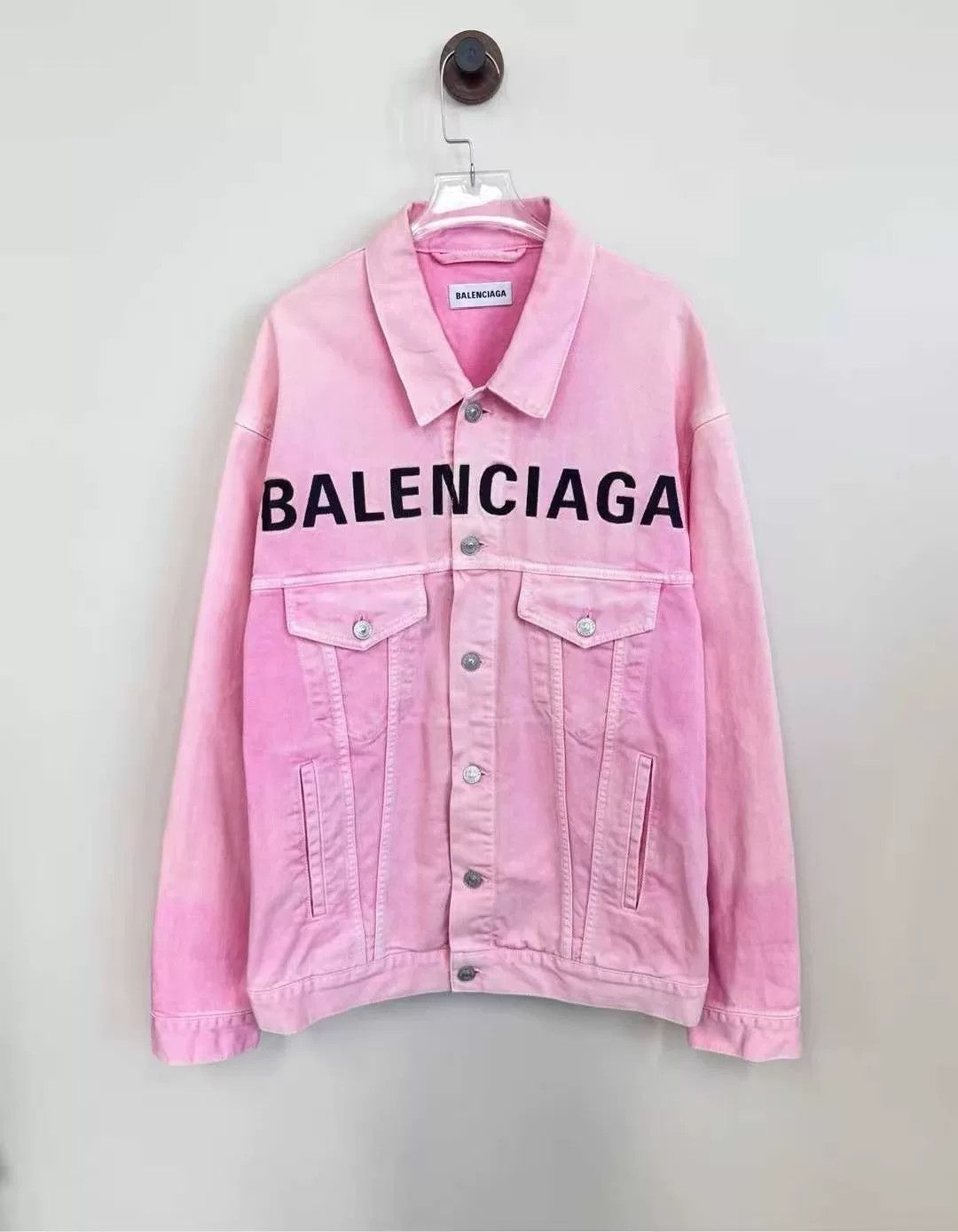 Balenciaga Balenciaga Pink Logo Denim Jacket Size US XS / EU 42 / 0 - 1 Thumbnail