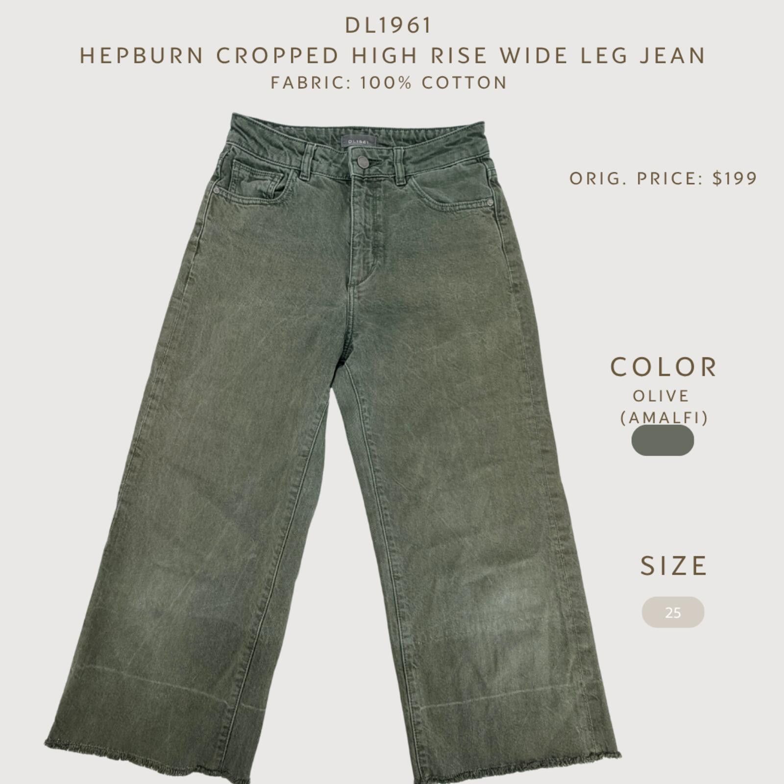 DL1961 DL1961 Hepburn Cropped High Rise Wide Leg Jeans - Olive, 25 Size 25" / US 0 / IT 36 - 2 Thumbnail