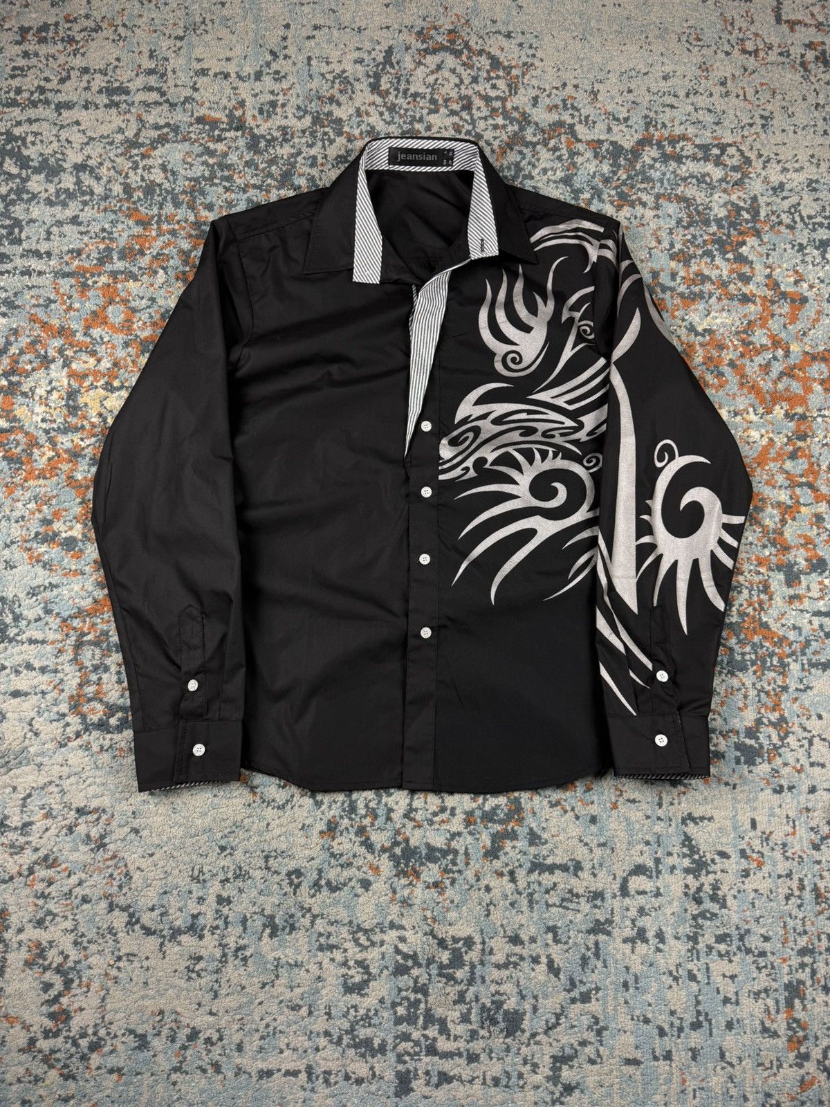 Vintage Vintage Y2K crazy silver tribal print button up shirt rave Size US L / EU 52-54 / 3 - 1 Thumbnail