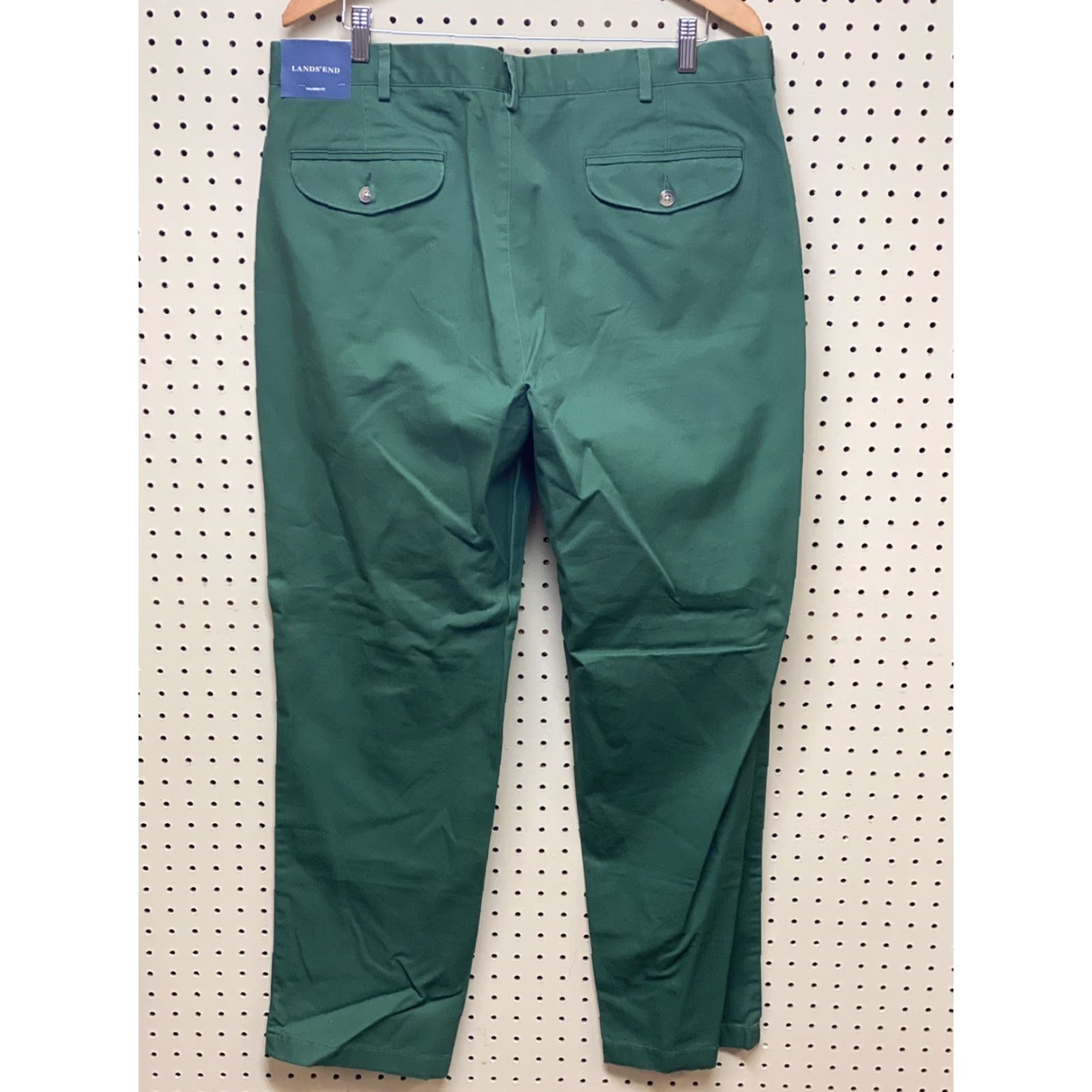 Lands' End Lands' End Tailored Fit Mens 38x32 Green Flat Front Chino Pants Casual Pants Men Belts Loops Slash Pockets Cotton Size US 38 / EU 54 - 2 Thumbnail