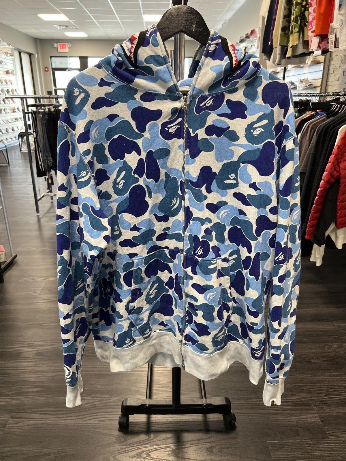 Image of Bape Abc Camo Shark Full Zip Hoodie in Blue, Men's (Size 2XL)