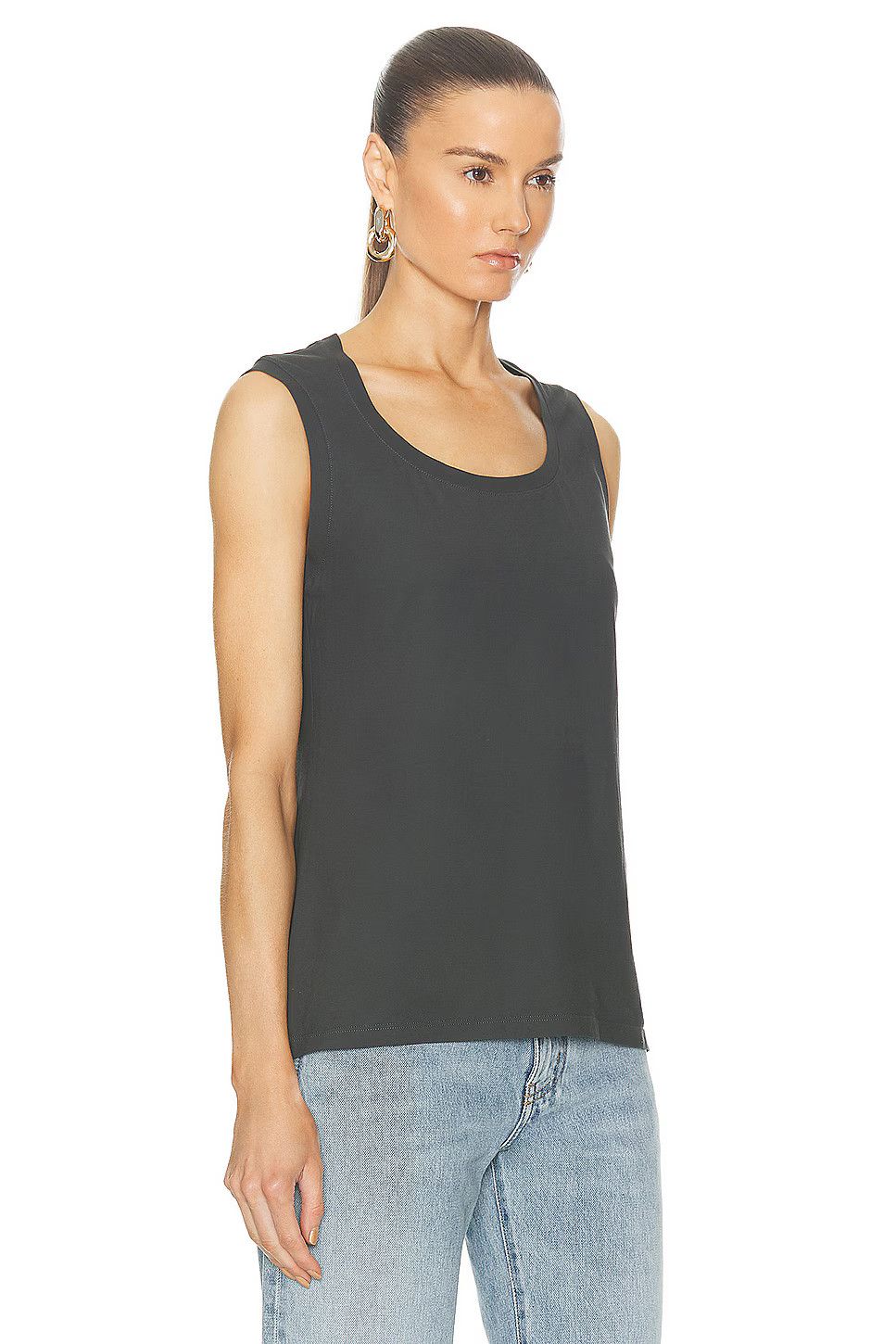 Saint Laurent Paris o1la1rc1a0425 773451 Tank Top Jersey Coton Crepe in Gris Size S / US 4 / IT 40 - 2 Thumbnail