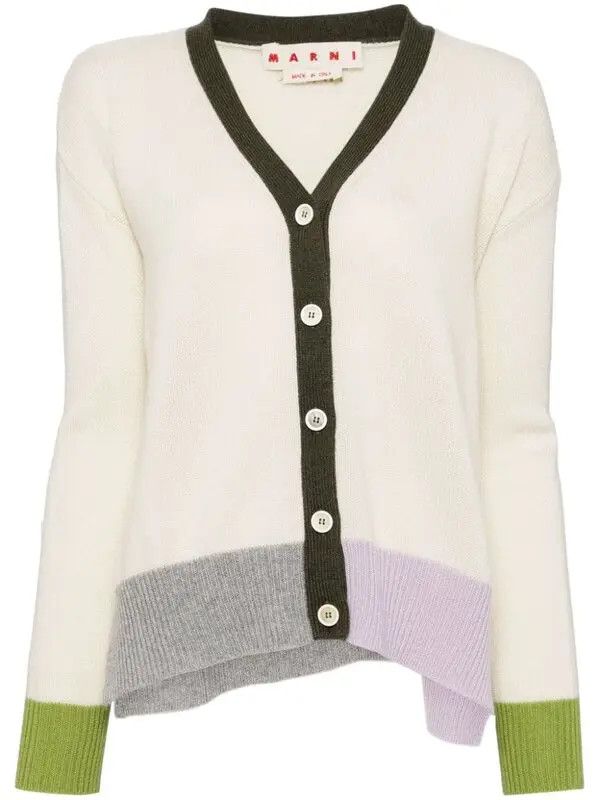Marni o1w1db11125 Colour-Block Cashmere Cardigan in Ivory/White Size L / US 10 / IT 46 - 1 Thumbnail