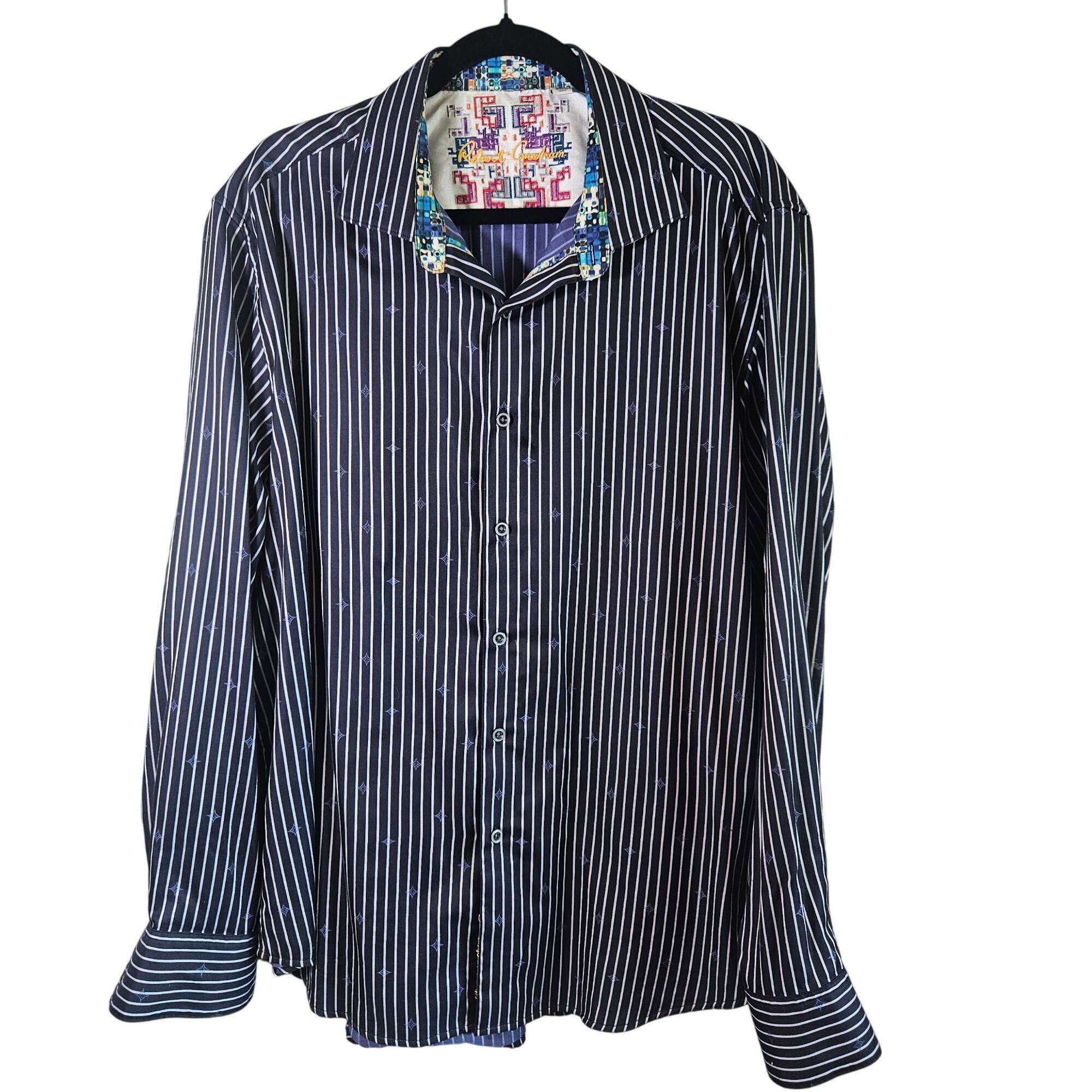 Robert Graham Robert Graham Men's Pinstripe Dress Shirt Black 2XL Quiet Lu Size US XXL / EU 58 / 5 - 2 Thumbnail