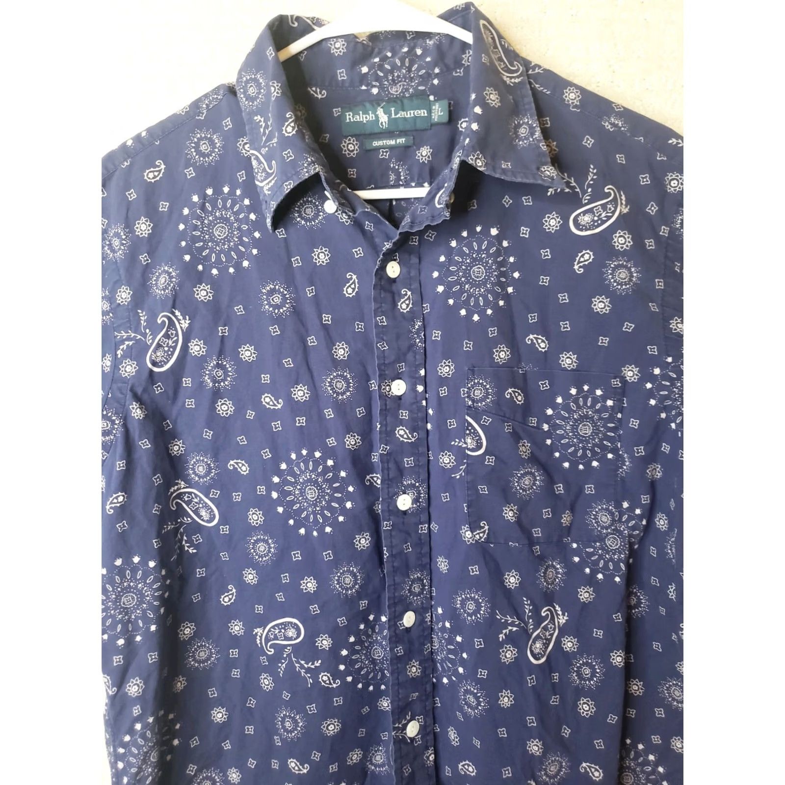 Ralph Lauren Ralph Lauren Custom Fit Men's L Navy Blue Star Burst Paisley Short Sleeve Button-Up Shirt Size US L / EU 52-54 / 3 - 4 Thumbnail