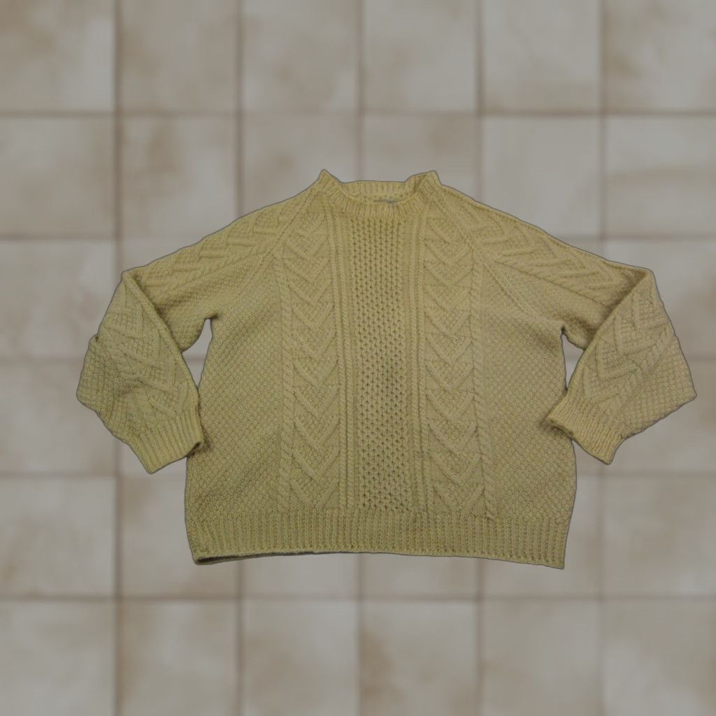Vintage VINTAGE Mens 44 Brown Wool Cable-Knit Sweater Cardigan 50s 60s True Vintage Crew Neck Size US XXL / EU 58 / 5 - 1 Thumbnail