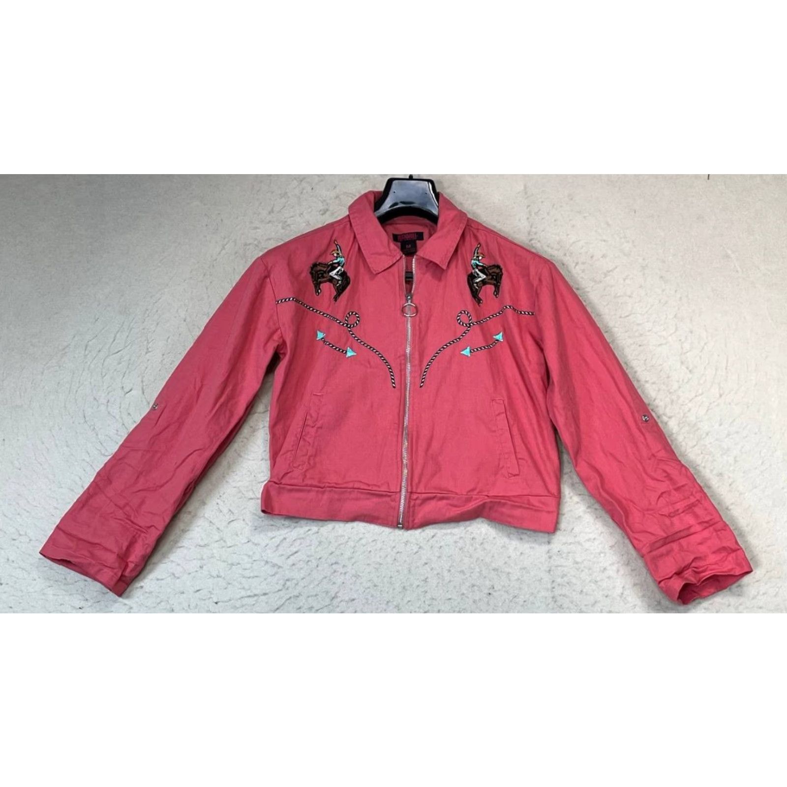 Denime Rock & Roll Denim Jacket Women’s Western Rodeo Cowgirl Boho Size M 100% Cotton Red Jacket Womens Vintage? No Size M / US 6-8 / IT 42-44 - 2 Thumbnail