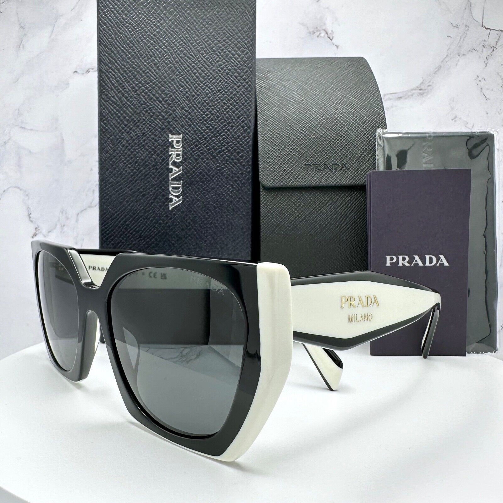 Prada New Prada Sunglasses Womens Black White Symbole Logo Size ONE SIZE - 13 Thumbnail
