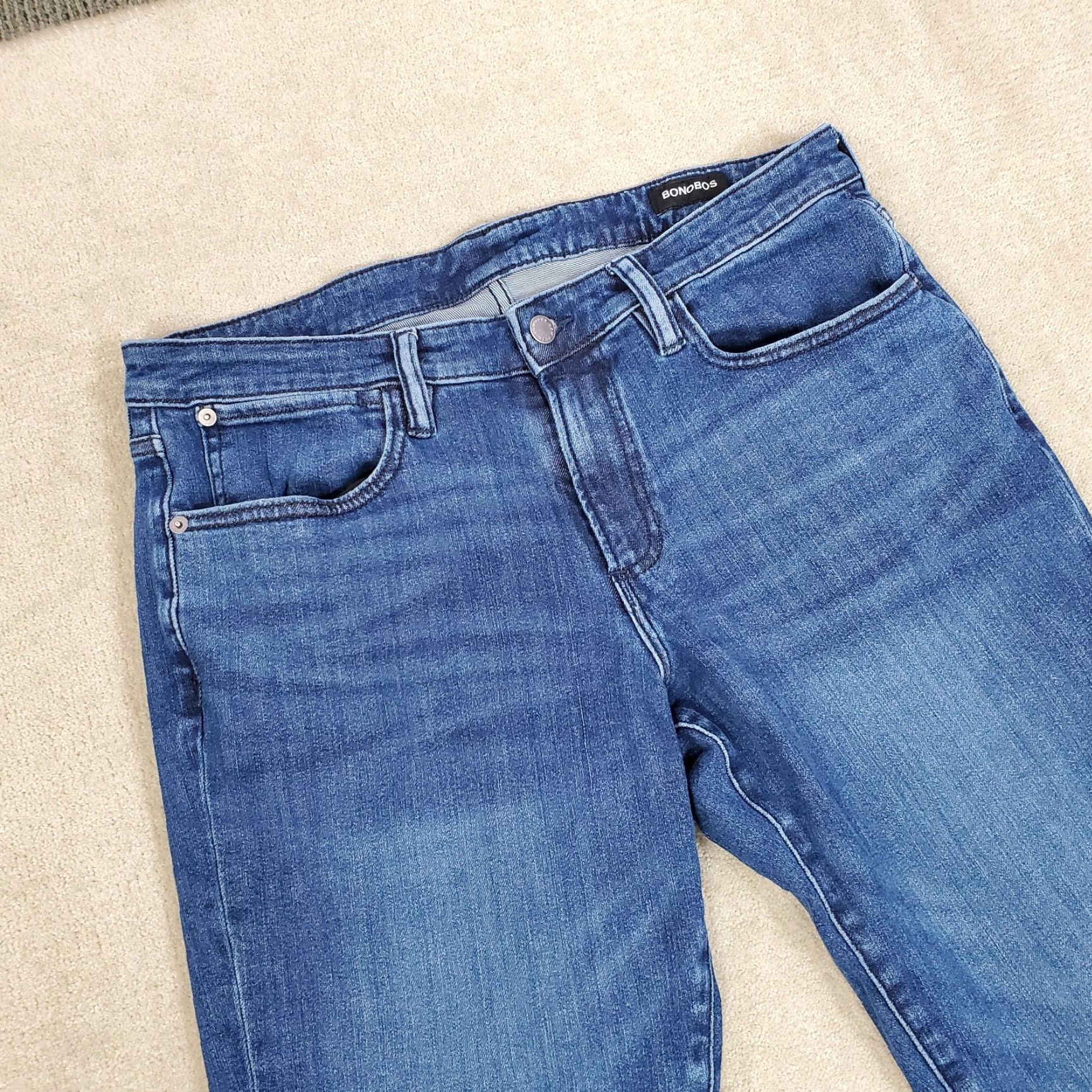 Bonobos Bonobos Jeans Mens 33x32 Blue Straight Leg Faded Dark Wash Denim Stretch Casual Vintage No Size US 33 - 2 Thumbnail