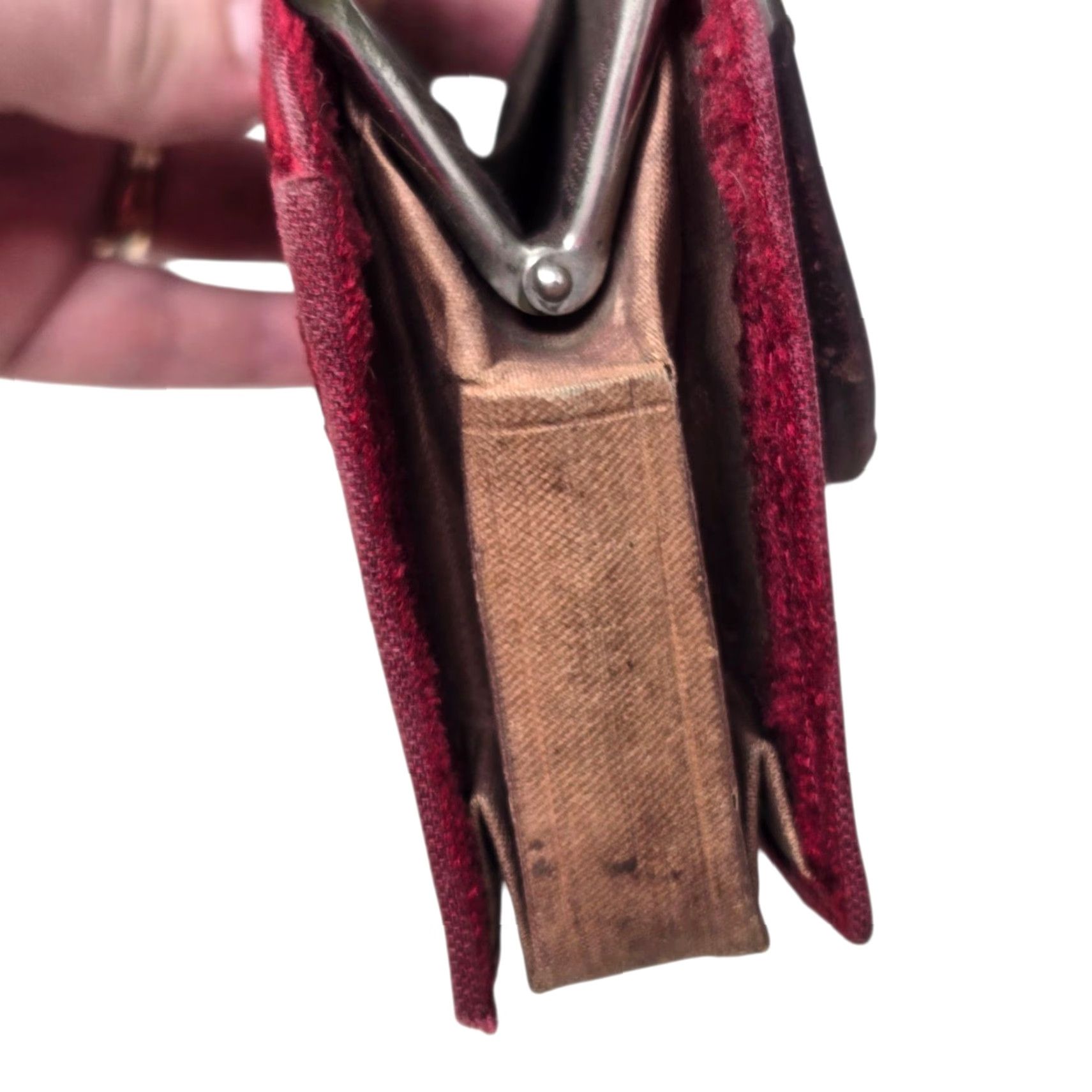 Velvet VINTAGE Antique Red Velvet Purse Mini Bag Kissing Clasp Art Deco 1920s RARE READ Women Purse Velvet Eveningwear 1920s Women Size ONE SIZE - 7 Thumbnail