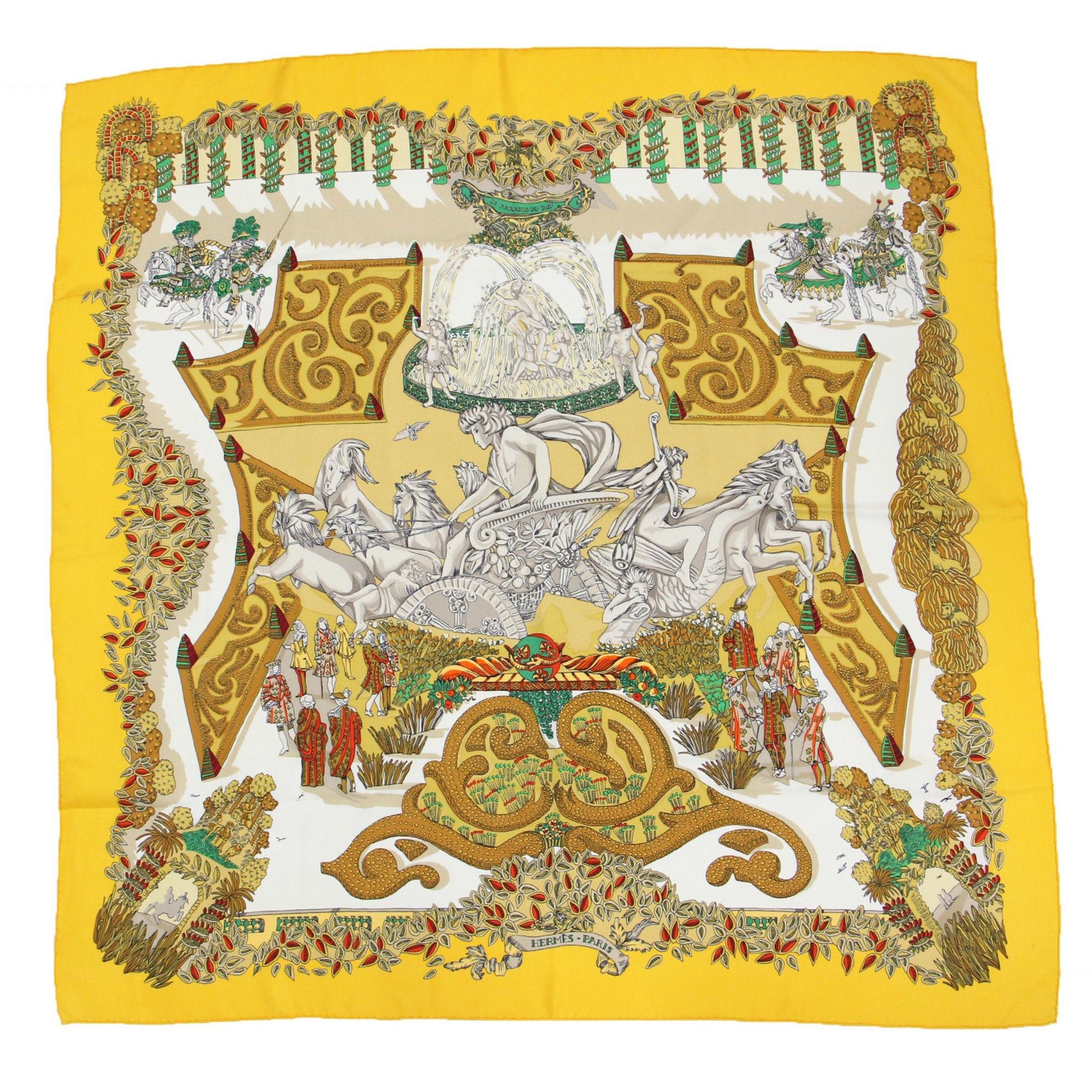 image of Hermes Muffler/scarf Large Square Allover Print Silk Carre90 Le Paradis Du Roy King's Paradise Vint