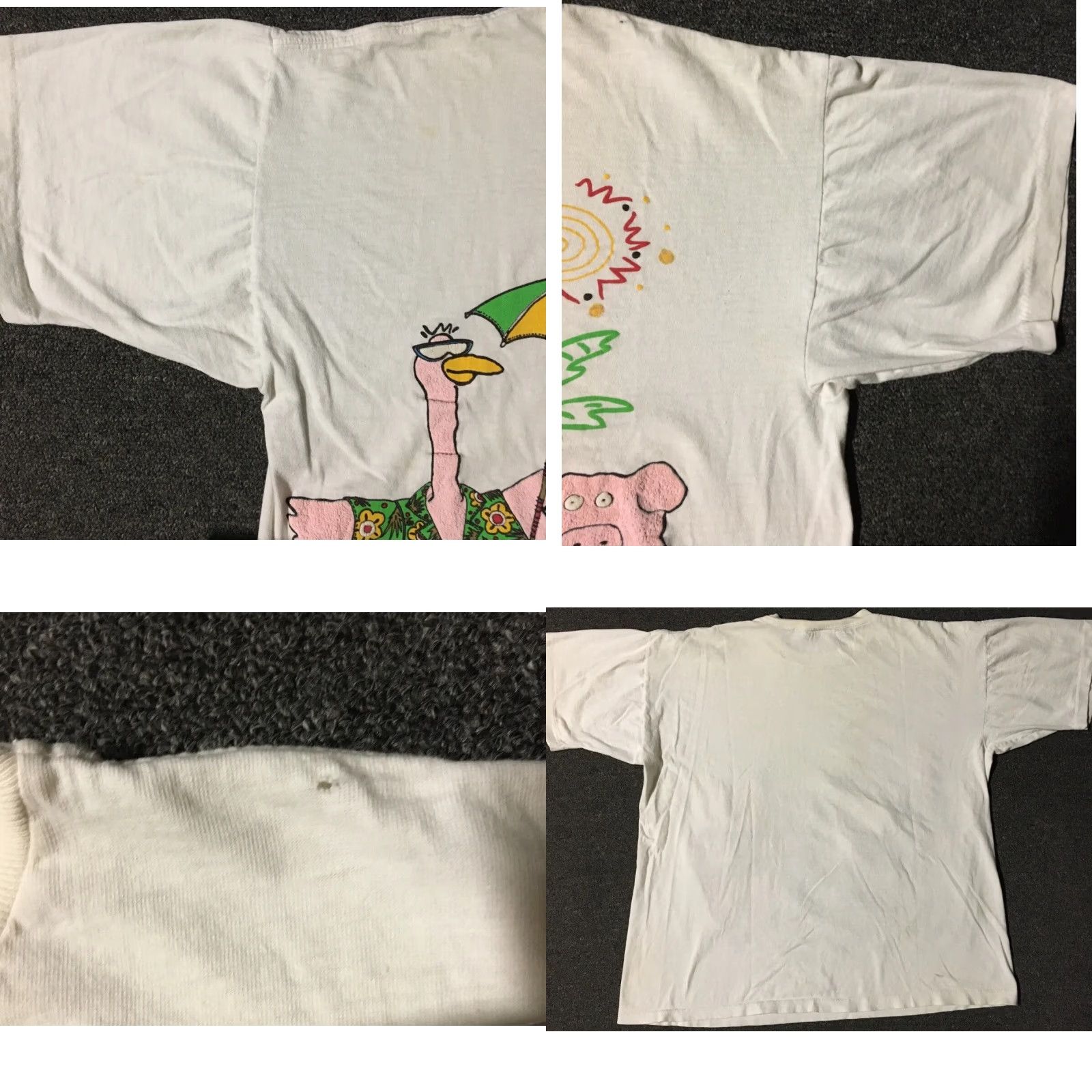 Vintage Vtg 90s Animal Beach Faded Distress Boxy Shirt M White Mens Short Sleeve Rock Grunge Surf Cartoon Rooster Hawaii USA Size US M / EU 48-50 / 2 - 8 Thumbnail