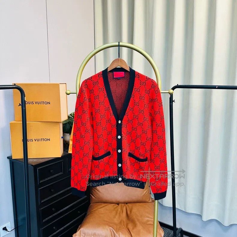 Gucci Red full-printed red-label knitted cardigan coat