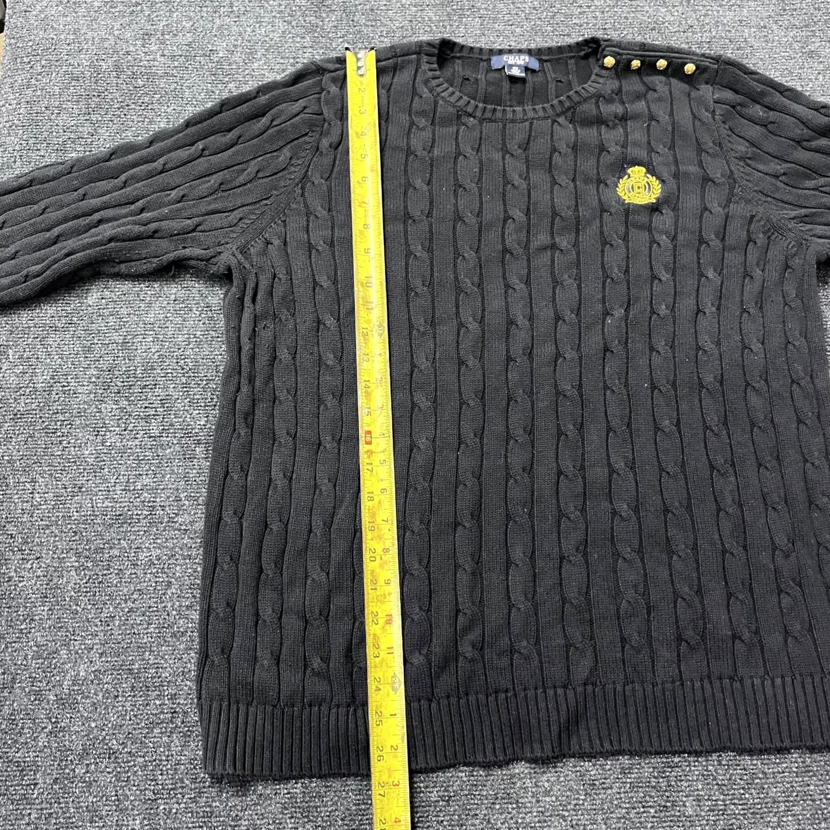 Chaps Chaps Sweater Womens 2X Black Cable Knit Embroidered Crest Shoulder Buttons Pullover Crew Neck Long Sleeve Knit 100% Cotton Womens NS Size XXL / US 16-18 / IT 52-54 - 5 Thumbnail