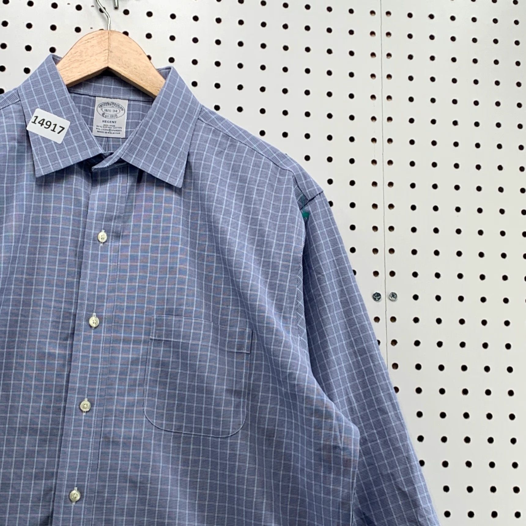 Brooks Brothers VINTAGE Brooks Brothers Button-Up Shirt Mens Regents 16.5 34 Blue White Check Spread Collar Size US XL / EU 56 / 4 - 3 Thumbnail