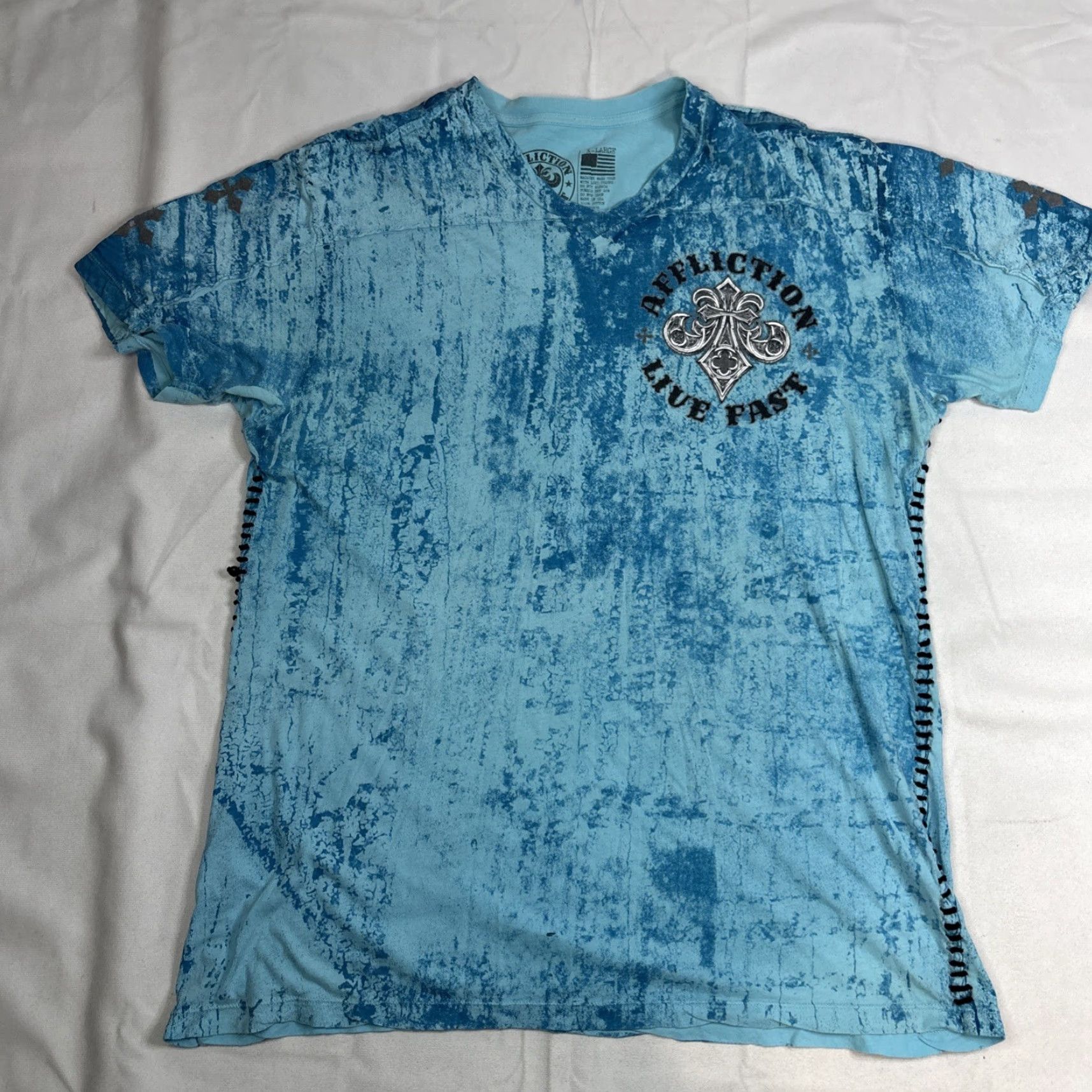 Affliction Affliction Live Fast T-Shirt Adult XL Short Sleeve Light Blue Grunge Y2K Logo Mens Size US XL / EU 56 / 4 - 4 Thumbnail