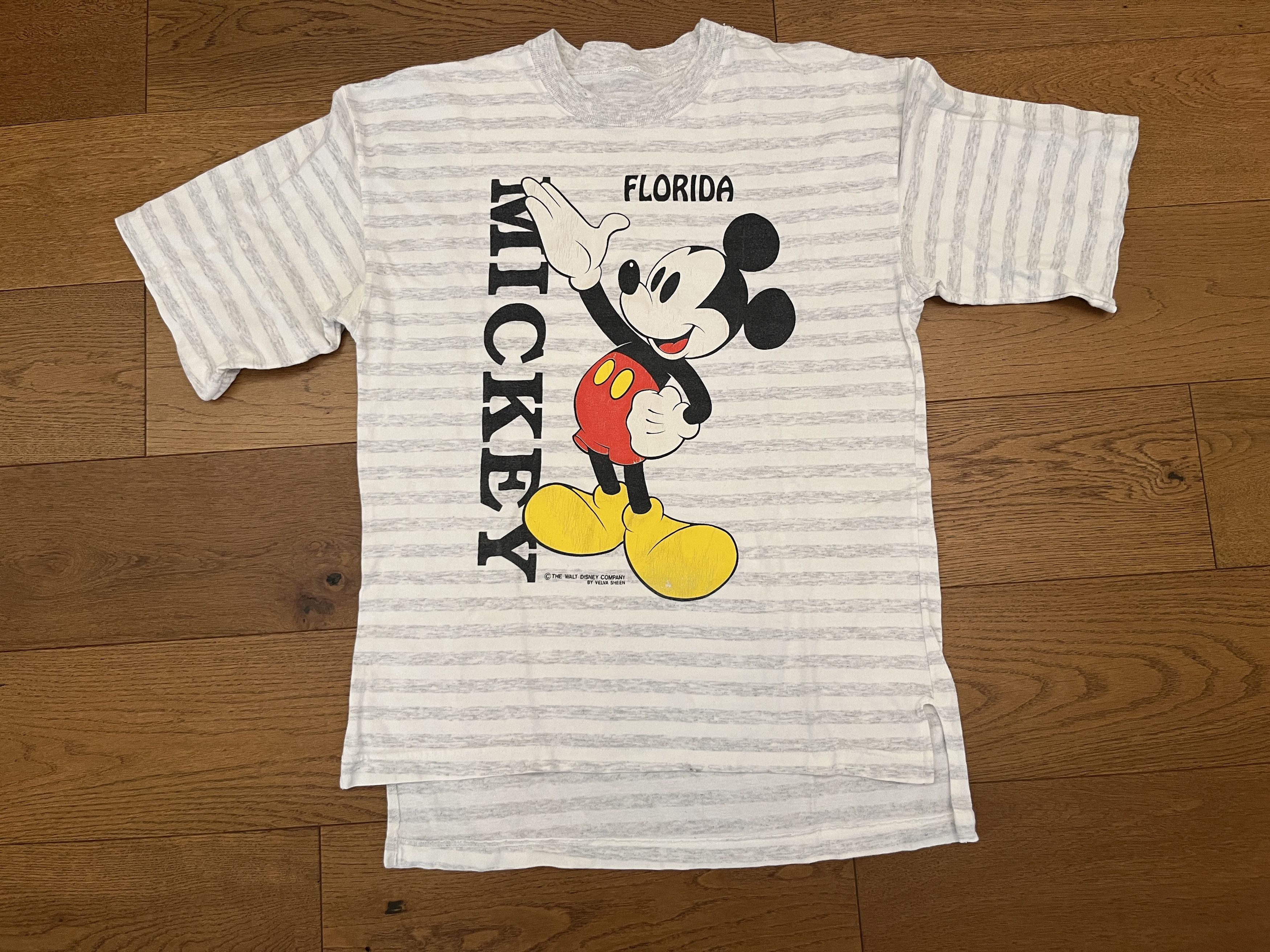 Disney Vintage 90s Mickey Mouse Florida Striped Velva Sheen Tee L Size US M / EU 48-50 / 2 - 1 Thumbnail
