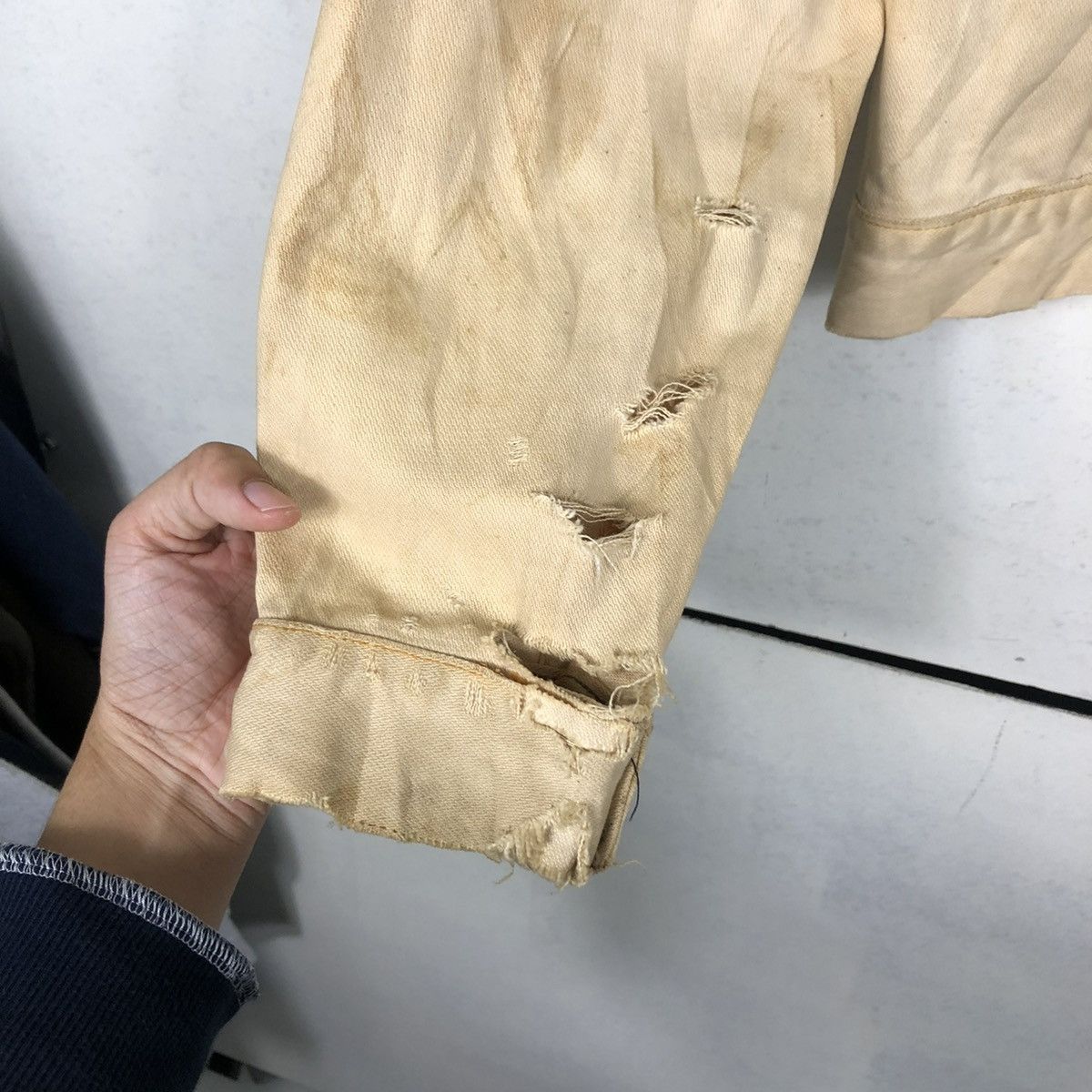 Vintage 🔥VINTAGE CROPPED DENIM BIKER JACKET UNION MADE DISTRESSED Size US M / EU 48-50 / 2 - 16 Thumbnail