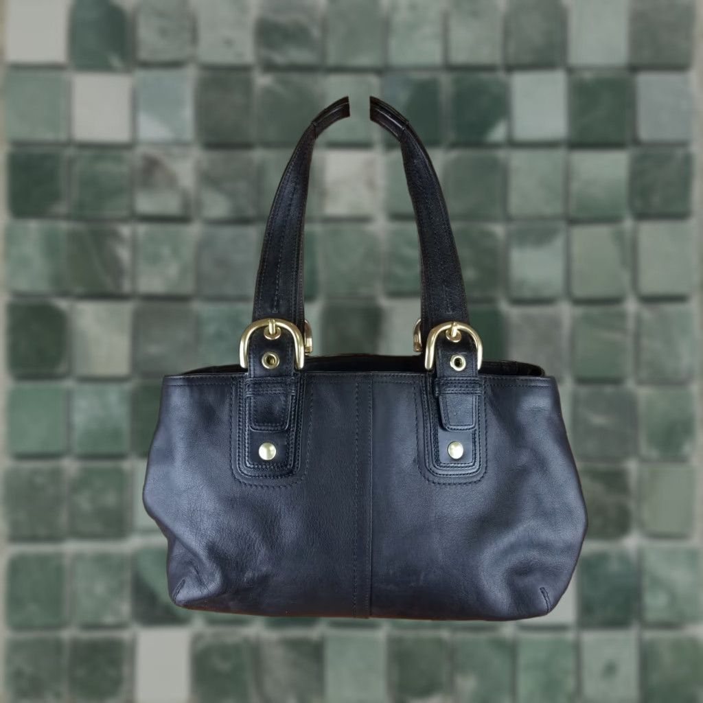 Coach VINTAGE COACH BLACK LEATHER SHOULDER HANDBAG SZ 15X8X5 INCH Womens Bag Leather PVC Checkered Pattern Shoulder Bag Lined 1990s 2000s Size ONE SIZE - 1 Thumbnail