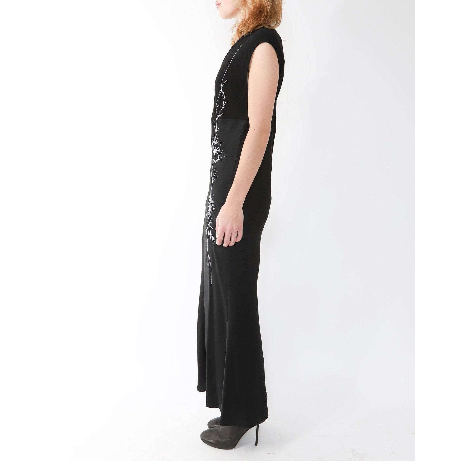 Haider Ackermann FW18 Floral Embroidered Two-Tone Dress in Black Silk Size XS / US 0-2 / IT 36-38 - 4 Thumbnail