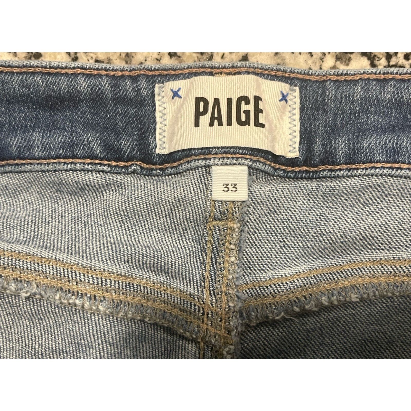 Paige PAIGE Stella Jeans 33 Denim Slim Straight High Rise Blue 5-Pocket Distressed Stretch Womens Jeans Size 24" / US 00 / IT 34 - 3 Thumbnail