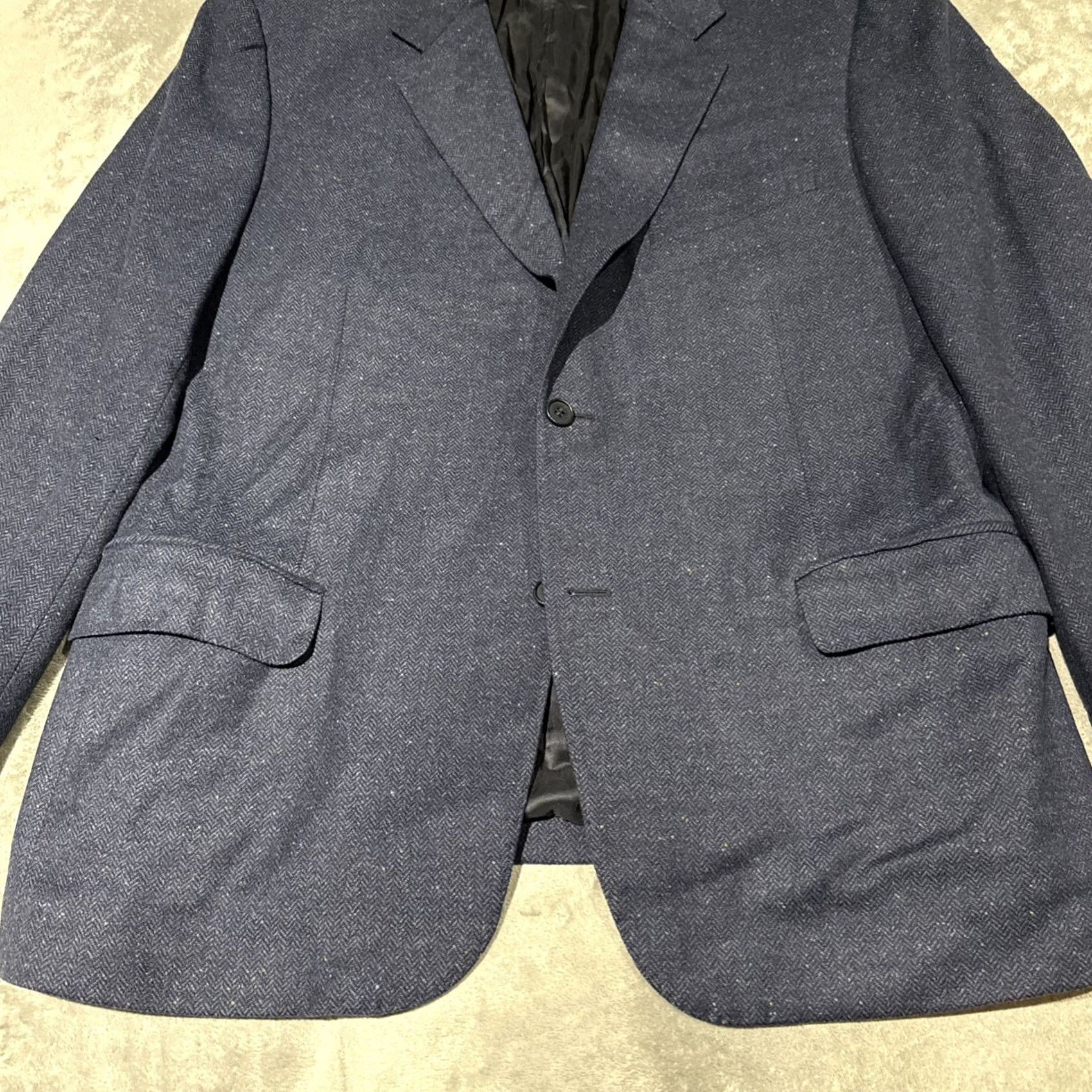 Canali VINTAGE Canali Blazer Mens 46 R Blue Herringbone Speckled Tweed Wool Cashmere Blue Label Size 46R - 3 Thumbnail