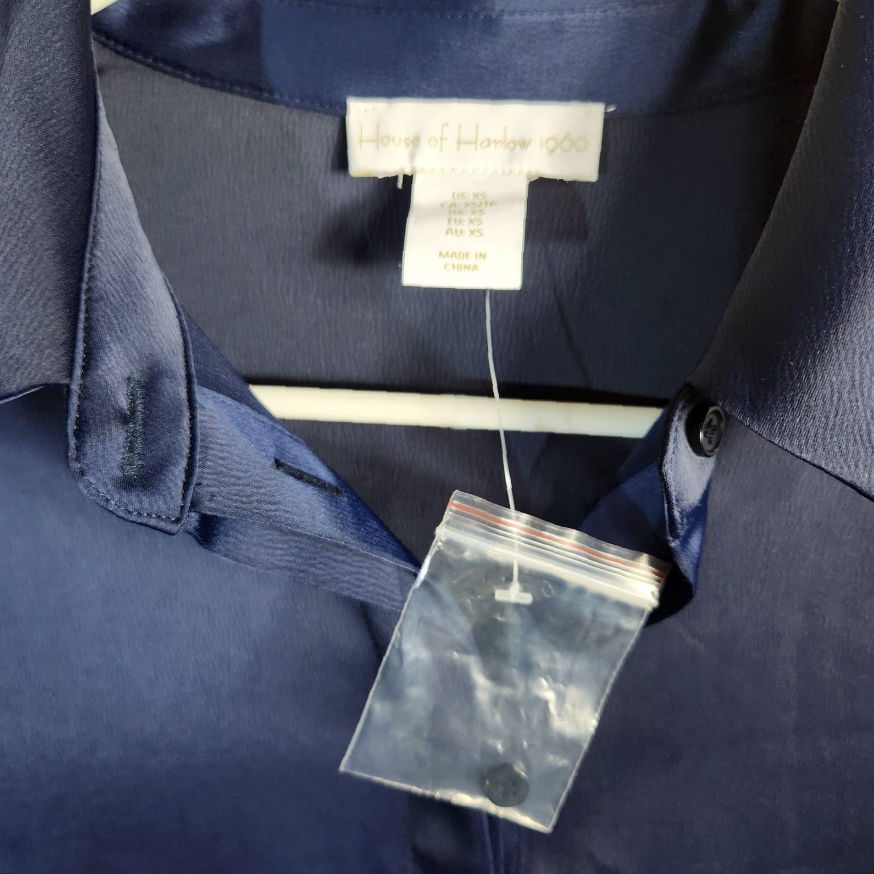 House of Harlow VINTAGE House of Harlow 1960 Womens Shirt Dress XS Navy Long Sleeve with Tie Waist Satin/Polyester Beautiful Detail Size XS / US 0-2 / IT 36-38 - 3 Thumbnail