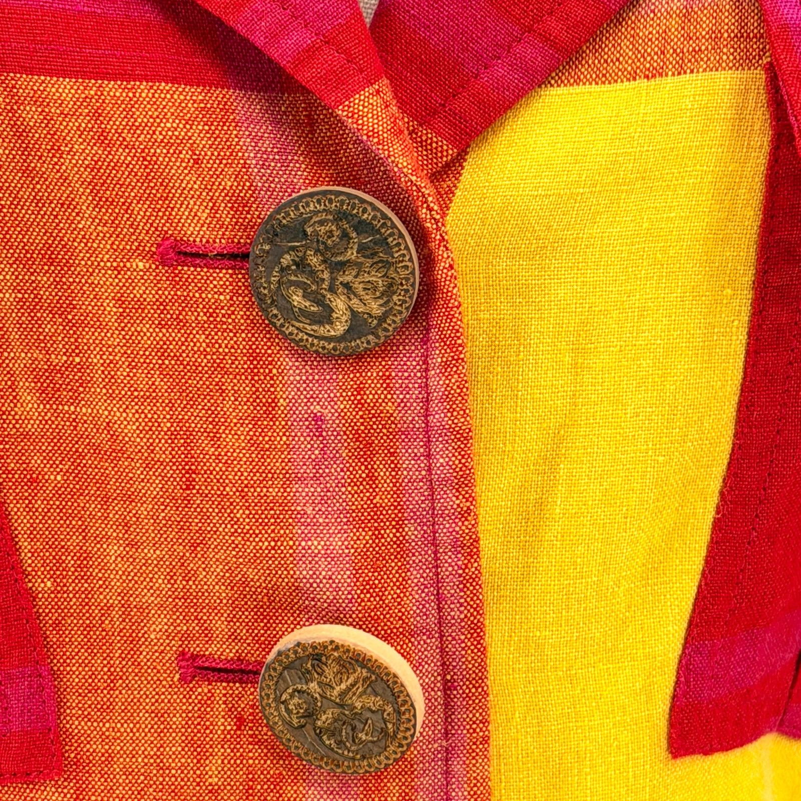 Christian Lacroix Vintage 90s Red Yellow Plaid 100% Linen Crop Jacket Size M / US 6-8 / IT 42-44 - 3 Thumbnail