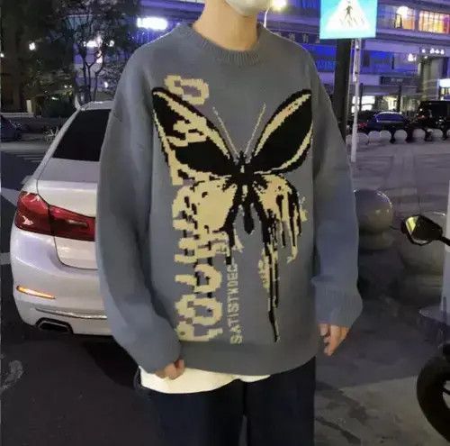 Aran Isles Knitwear × Handmade × Japanese Brand Blue Butterfly Knitted Sweater Knitwear Pullover Jumper Size US L / EU 52-54 / 3 - 2 Thumbnail