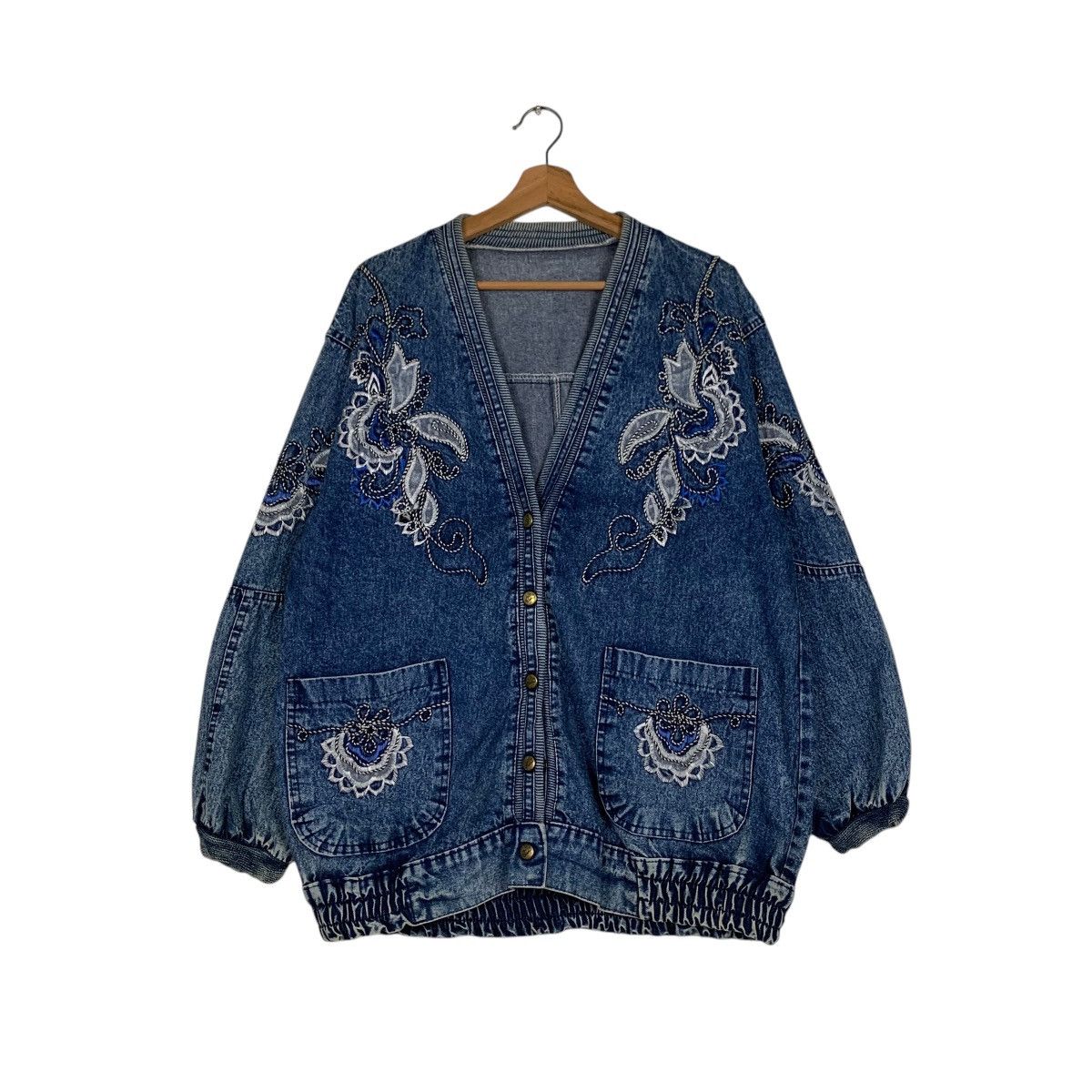 Vintage SILLOAM Denim Cardigan Casual Jacket #1525-C68 Size L / US 10 / IT 46 - 1 Thumbnail