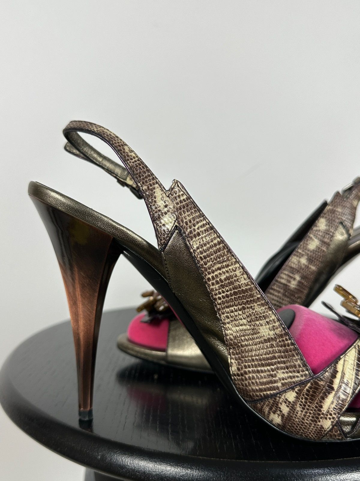 Miu Miu Miu Miu Leather Snakeskin Jewel Slingback Sandals Heels Size US 10 / IT 40 - 17 Thumbnail