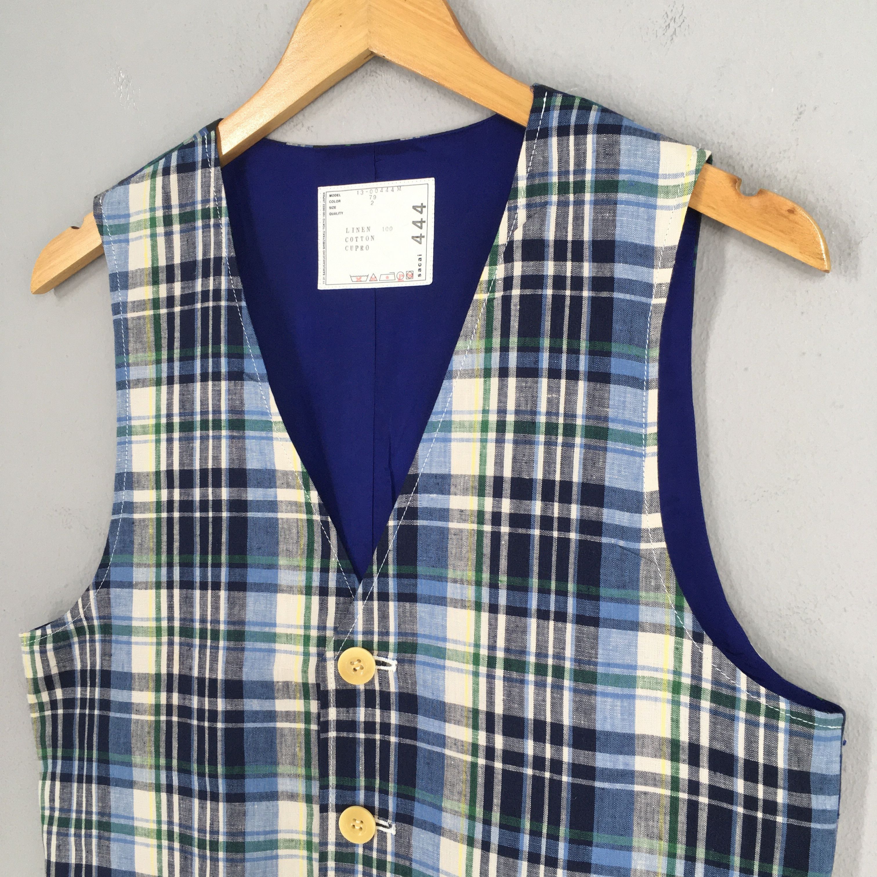 Sacai Sacai Japan Tartan Plaid Blue Linen Vest Jacket Size 2 Size US M / EU 48-50 / 2 - 3 Thumbnail