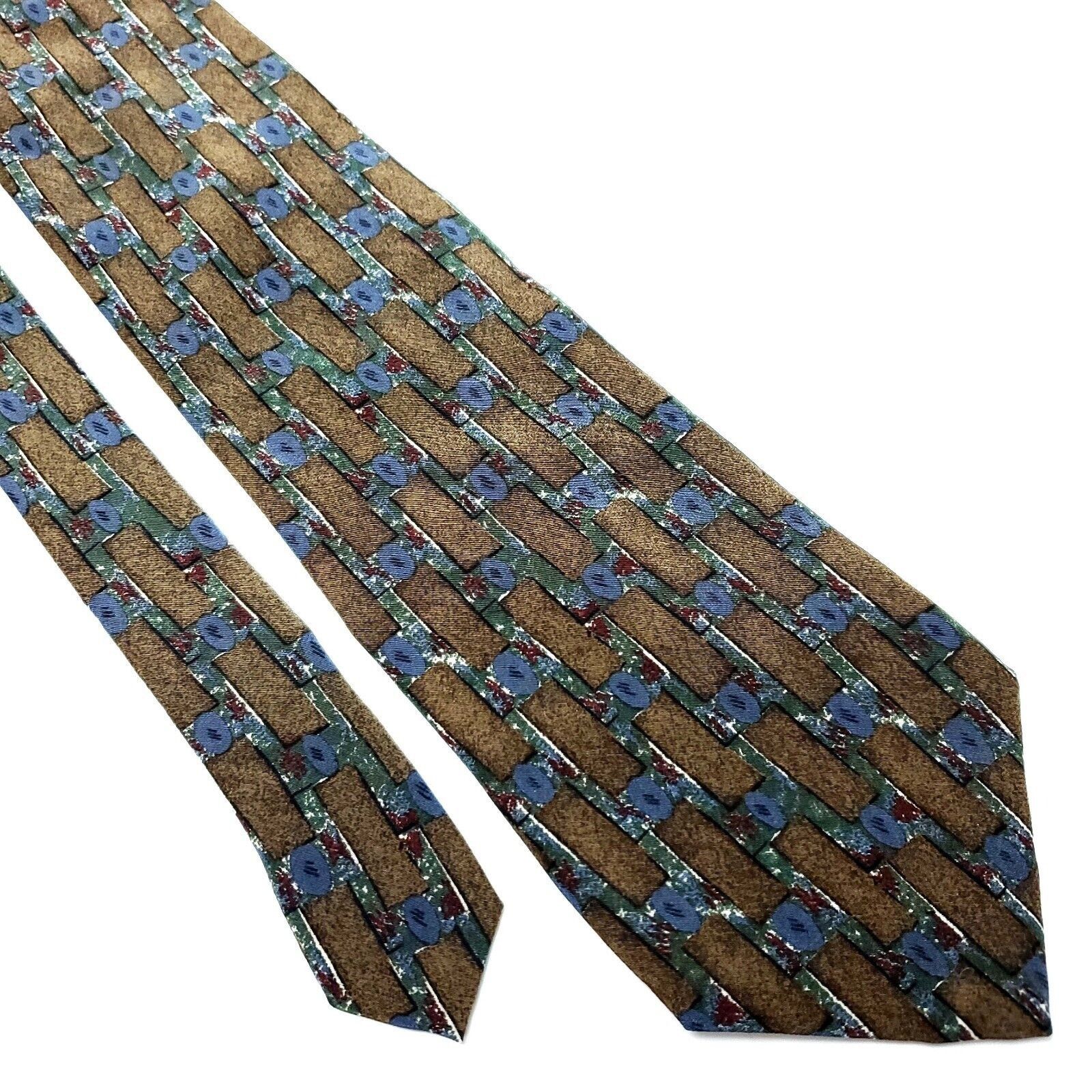 Lord & Taylor Lord Taylor Silk Tie Brown Print USA Short Wide Size ONE SIZE - 1 Thumbnail