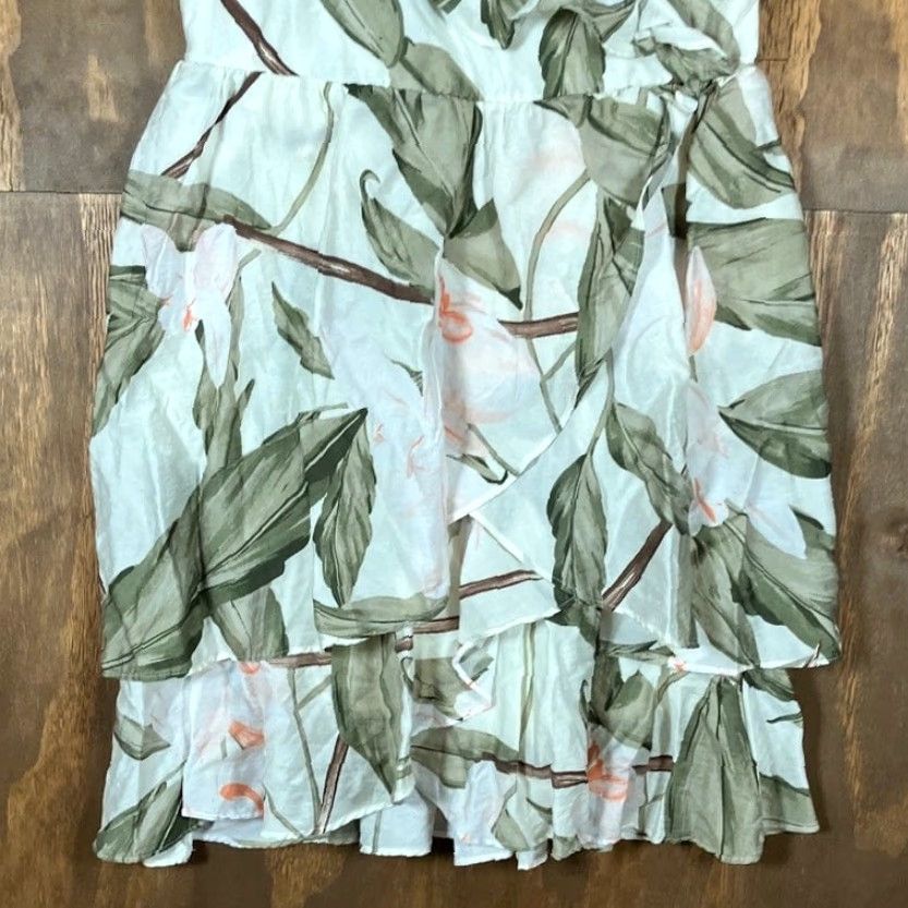 Express Express Womens Dress Midi Cream Floral Wrap V-Neck Layered Short Sleeve Flutter Sleeve Small Size S / US 4 / IT 40 - 3 Thumbnail