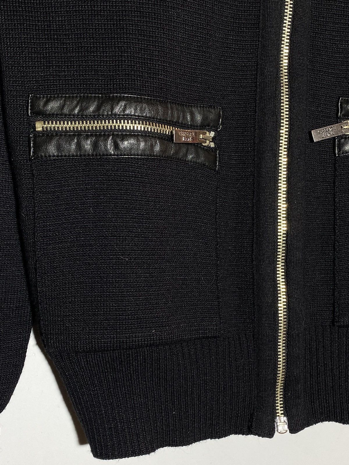 Versace Jeans Couture × Vintage Versace Jeans leather elements wool black zip up sweater Size US M / EU 48-50 / 2 - 6 Thumbnail