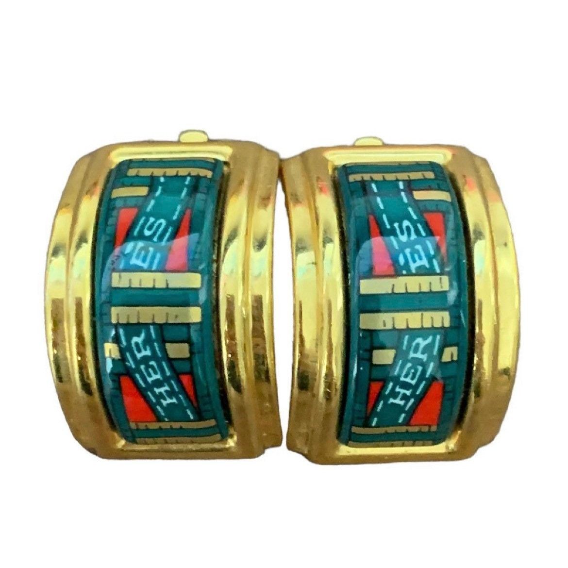 Hermes Vintage Hermes cloisonne golden earrings with green and red. Size ONE SIZE - 1 Thumbnail