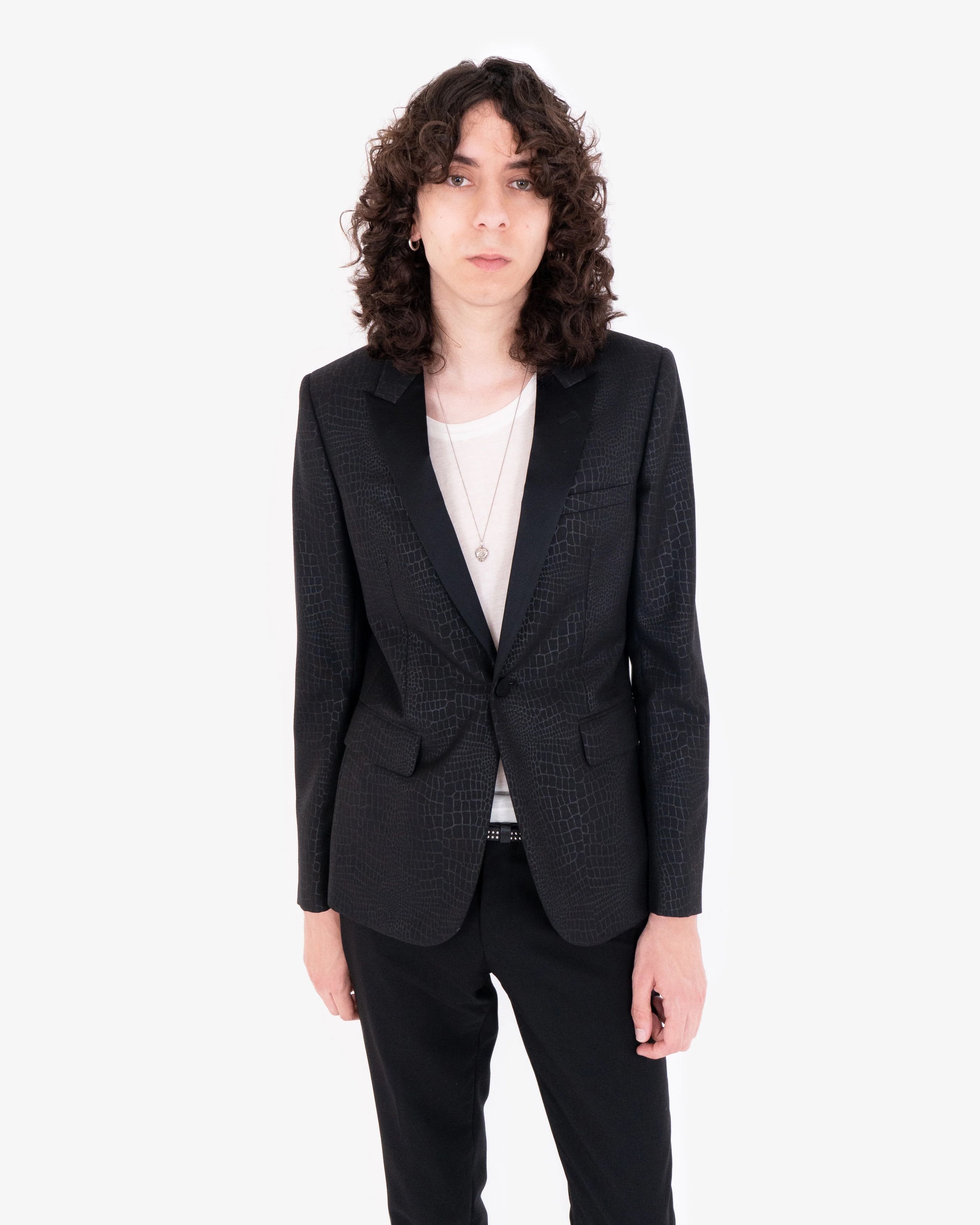 Saint Laurent Paris Crocodile Wax Print Le Smoking Jacket (FW14) Size US XS / EU 42 / 0 - 4 Thumbnail