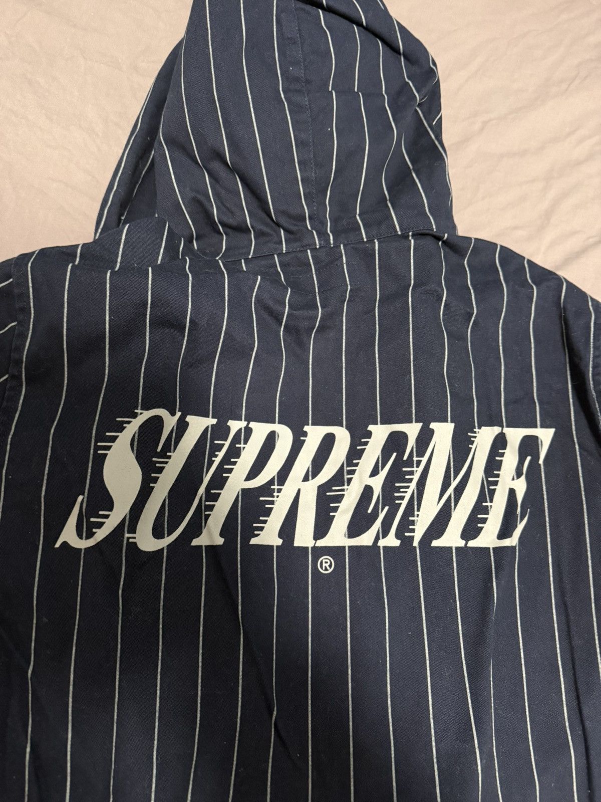 Supreme SUPREME 13AW Pinstripe Twill Parka Hoodie Jacket Navy Size US S / EU 44-46 / 1 - 5 Thumbnail