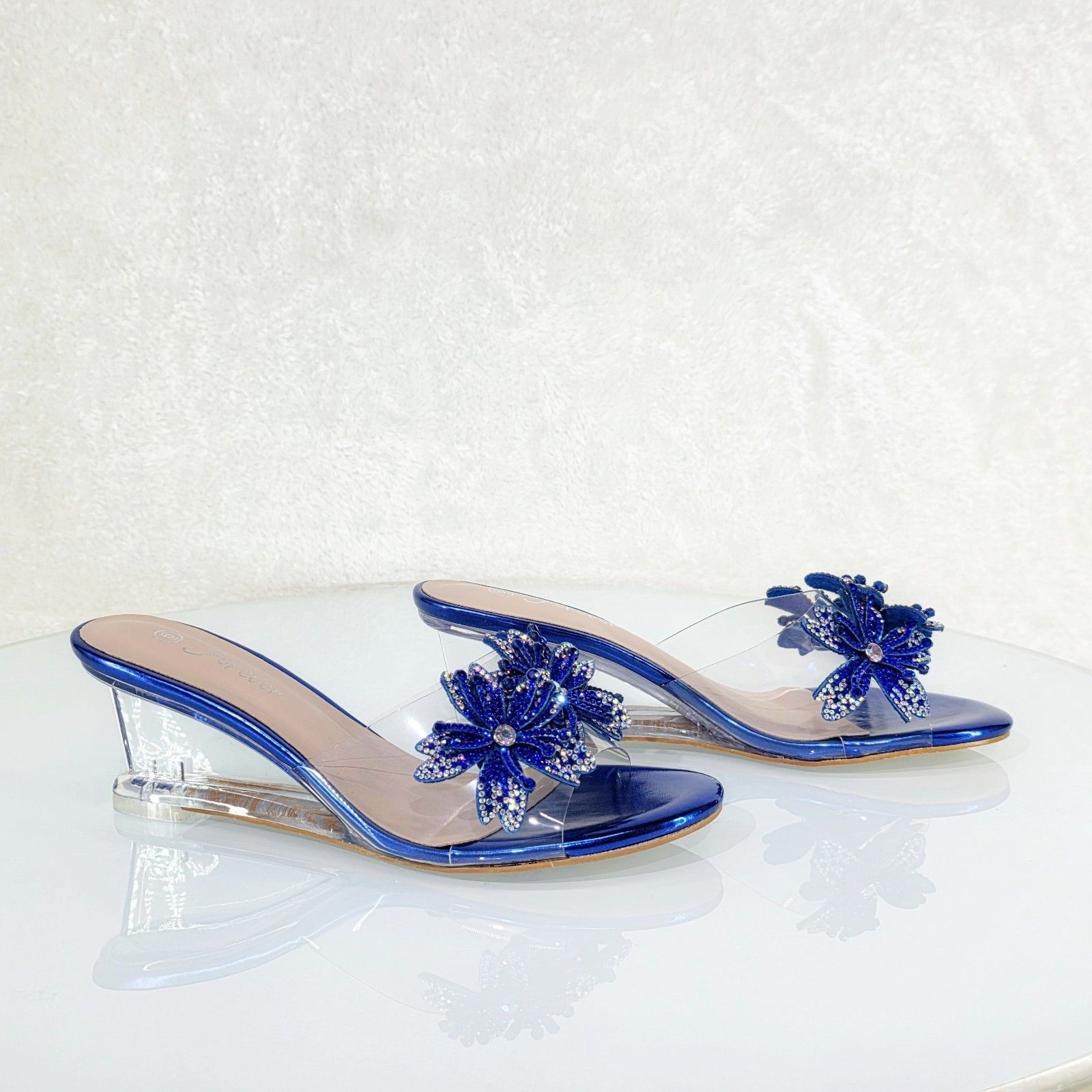 Other Eva Rhinestone Flower Blue Slip On 2.5" Wedge Heel Casual Ev Size US 7 / IT 37 - 5 Thumbnail