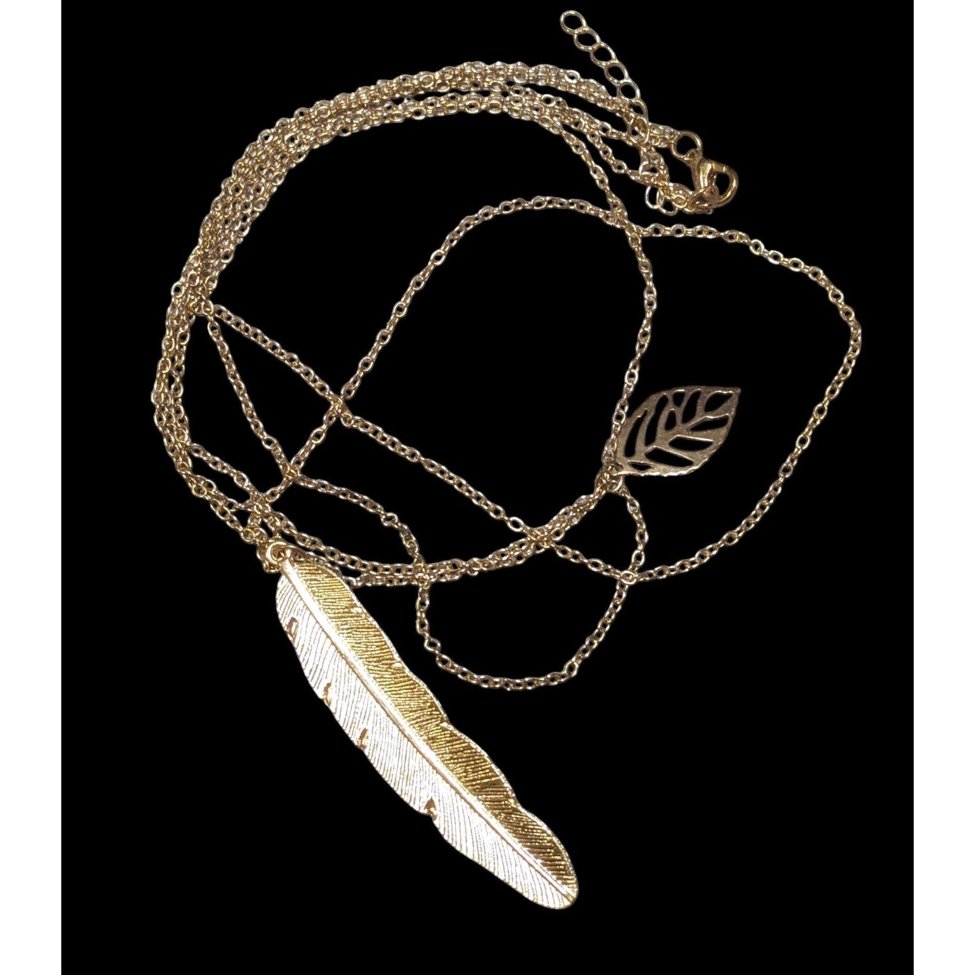 Other Bohemian Gold Tone Multilayer Feather And Leaf Pendant Neckl Size ONE SIZE - 1 Thumbnail