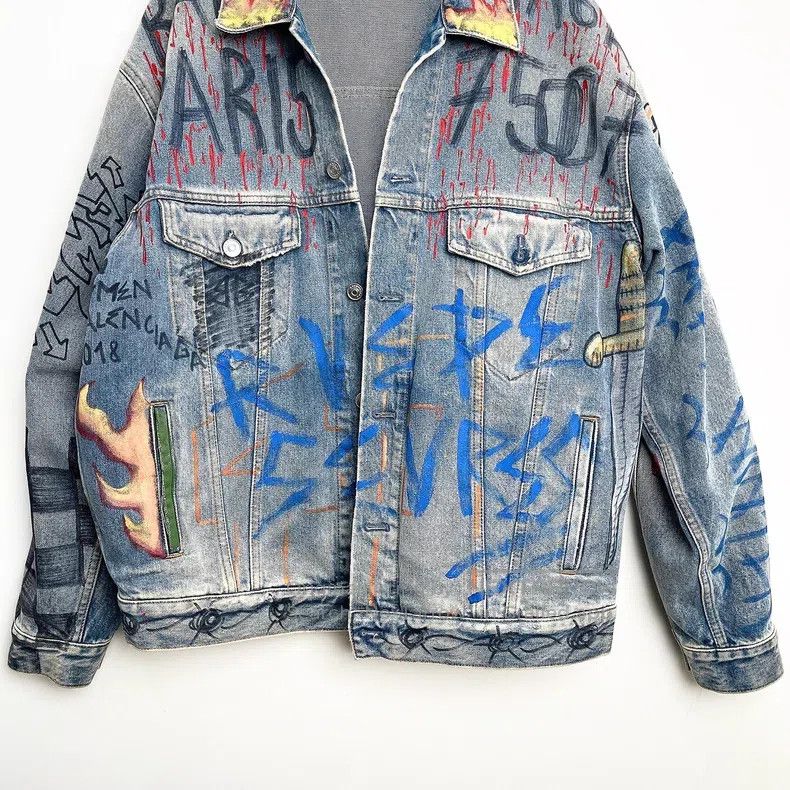 Balenciaga Balenciaga Plaid Graffiti Casual Denim Jacket Loose Fit De Size XXS / US 00 / IT 34 - 4 Thumbnail