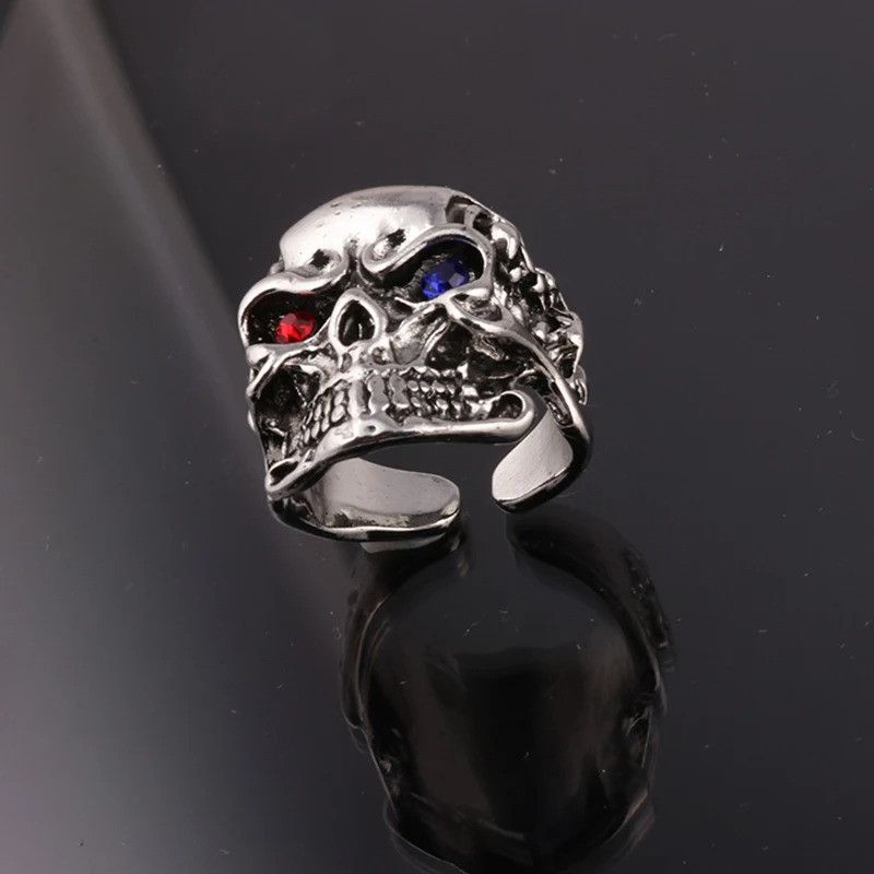 Jewelry × Vintage Retro Red Blue Eyes Skull Ring Size ONE SIZE - 4 Thumbnail