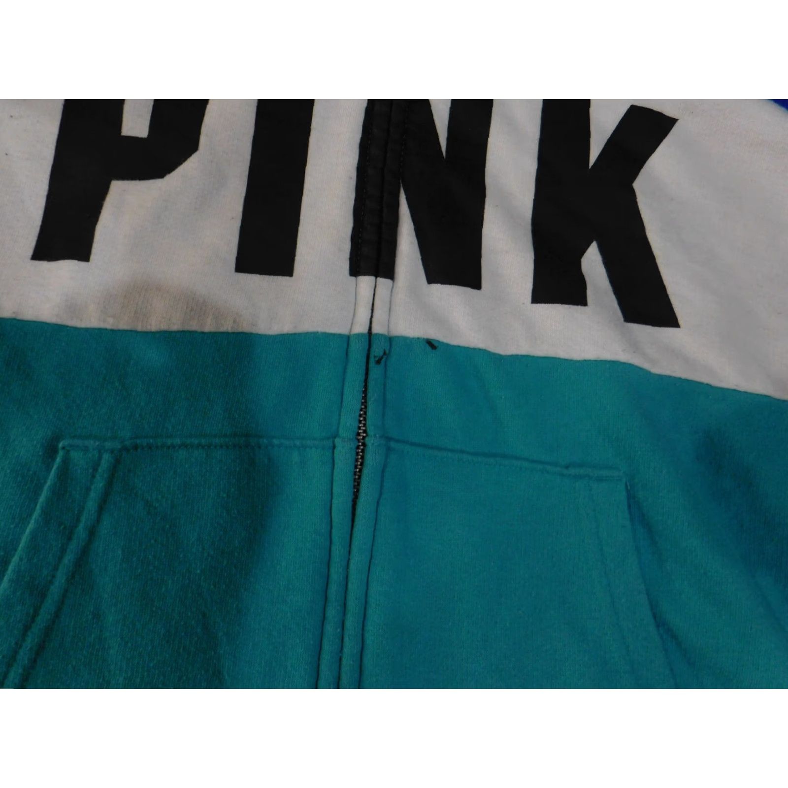 Pinko PINK Victoria's Secret Hoodie Womens Medium Blue White Teal Full Zip Colorblock Size M / US 6-8 / IT 42-44 - 5 Thumbnail